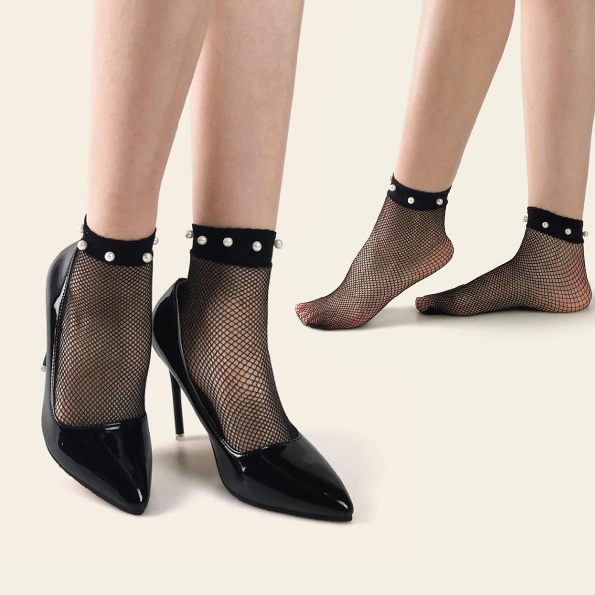 Miniatura 3 de Medias Perladas Malla Negras OE-200