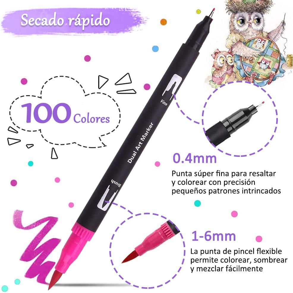 Miniatura 4 de Marcadores Artísticos Doble Punta 100pc