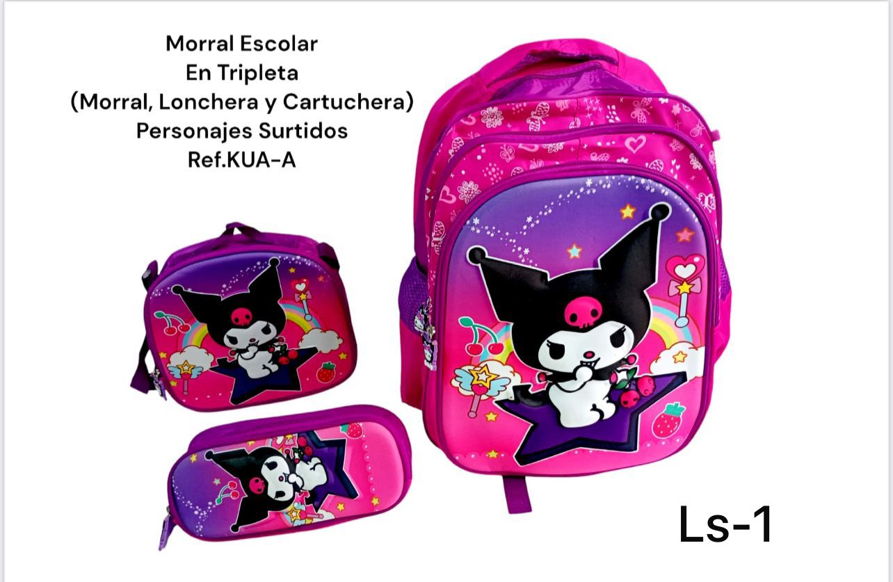 Kit trio escolar para niña 3 bolsillos