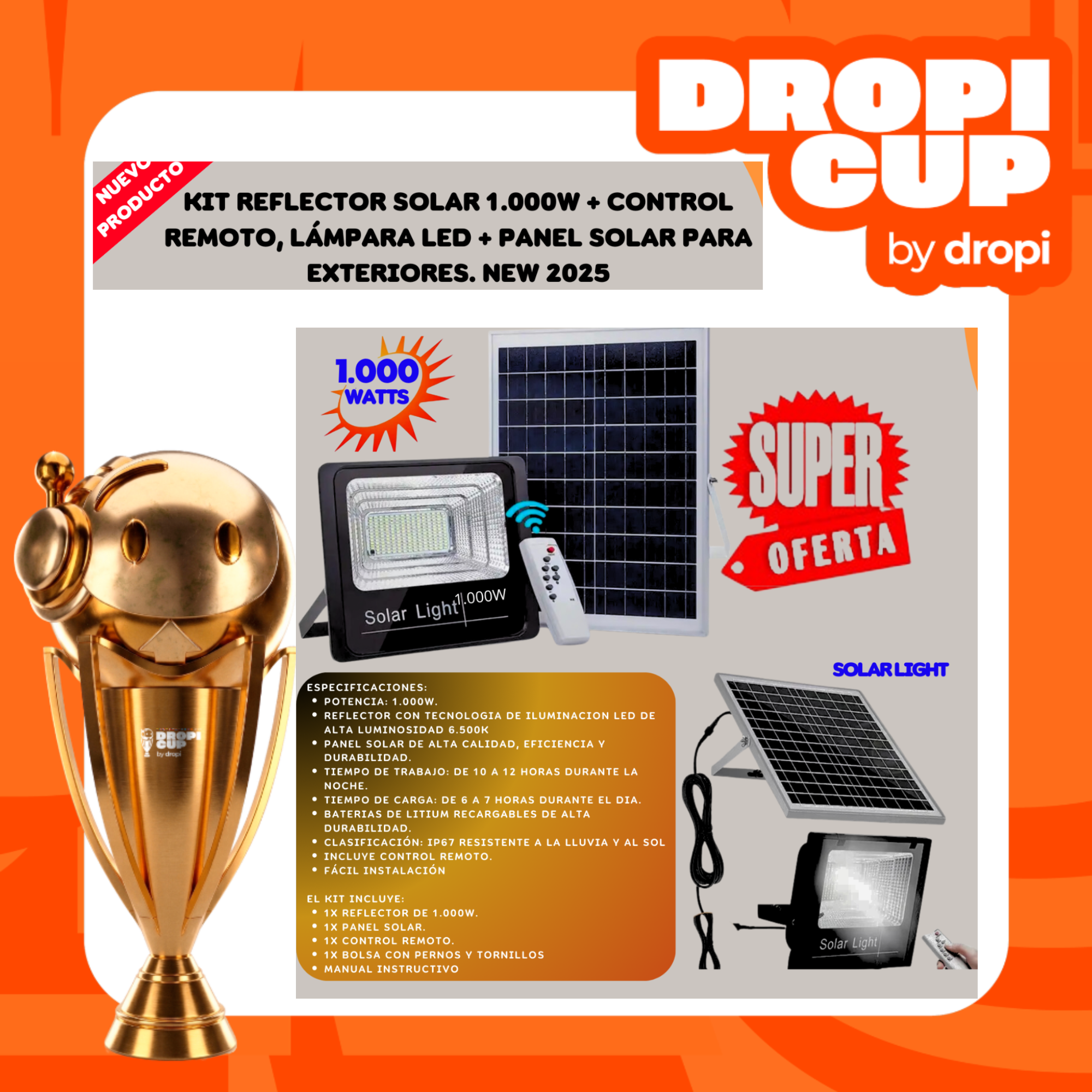 Kit Reflector Solar 1000W DROPI CUP