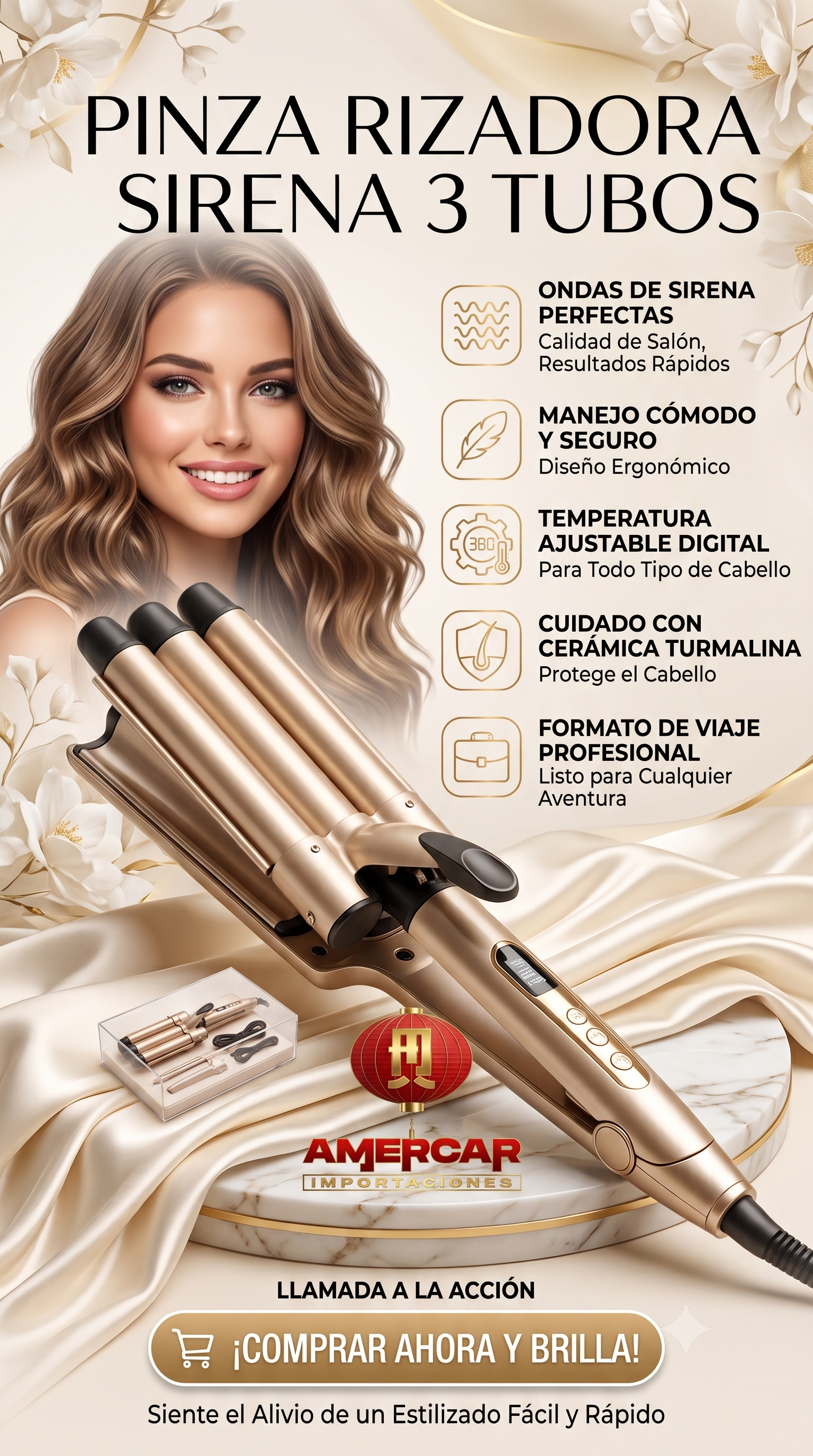 Pinza Rizadora Sirena 3 Tubos