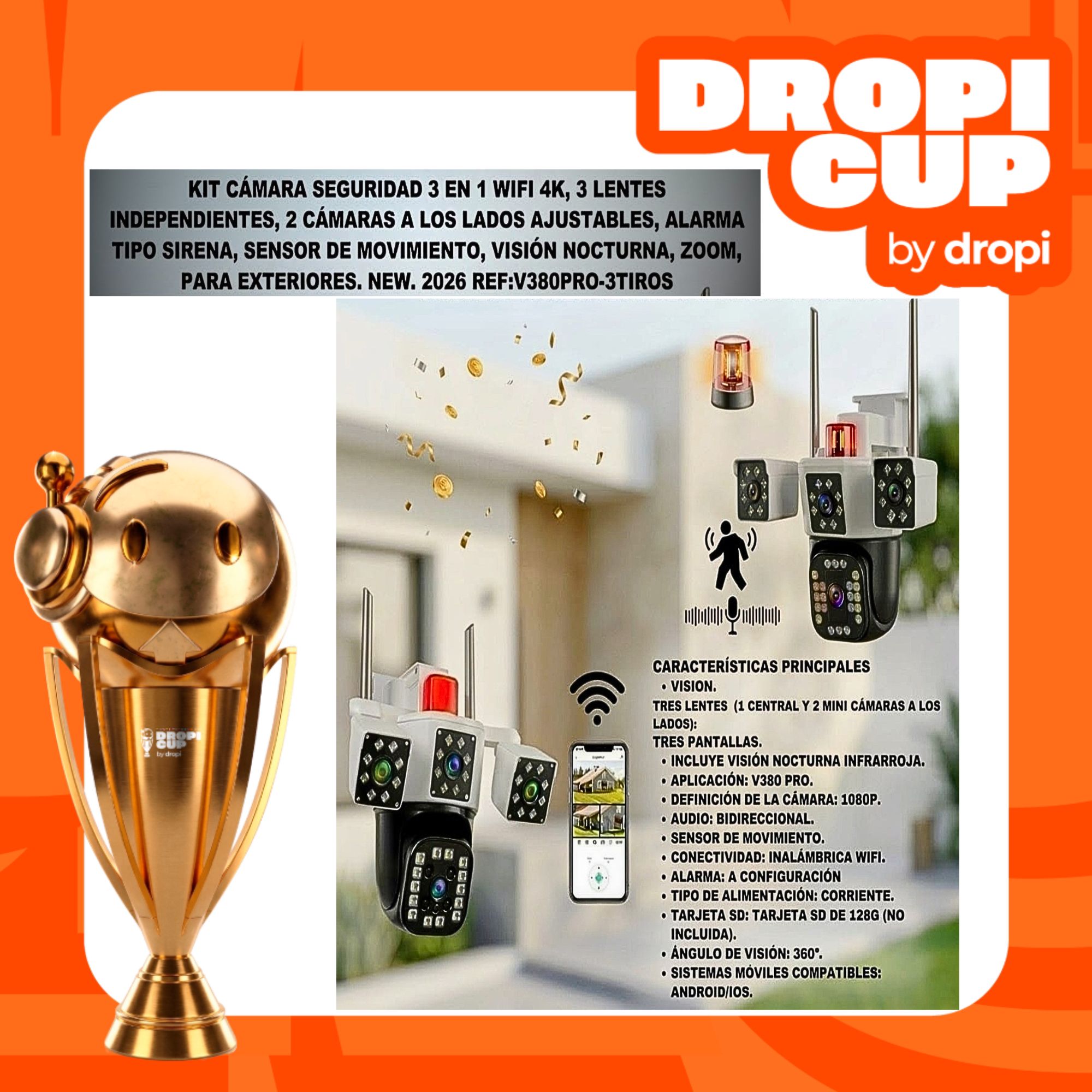 Camara 3 Lentes Seguridad Wifi DROPI CUP