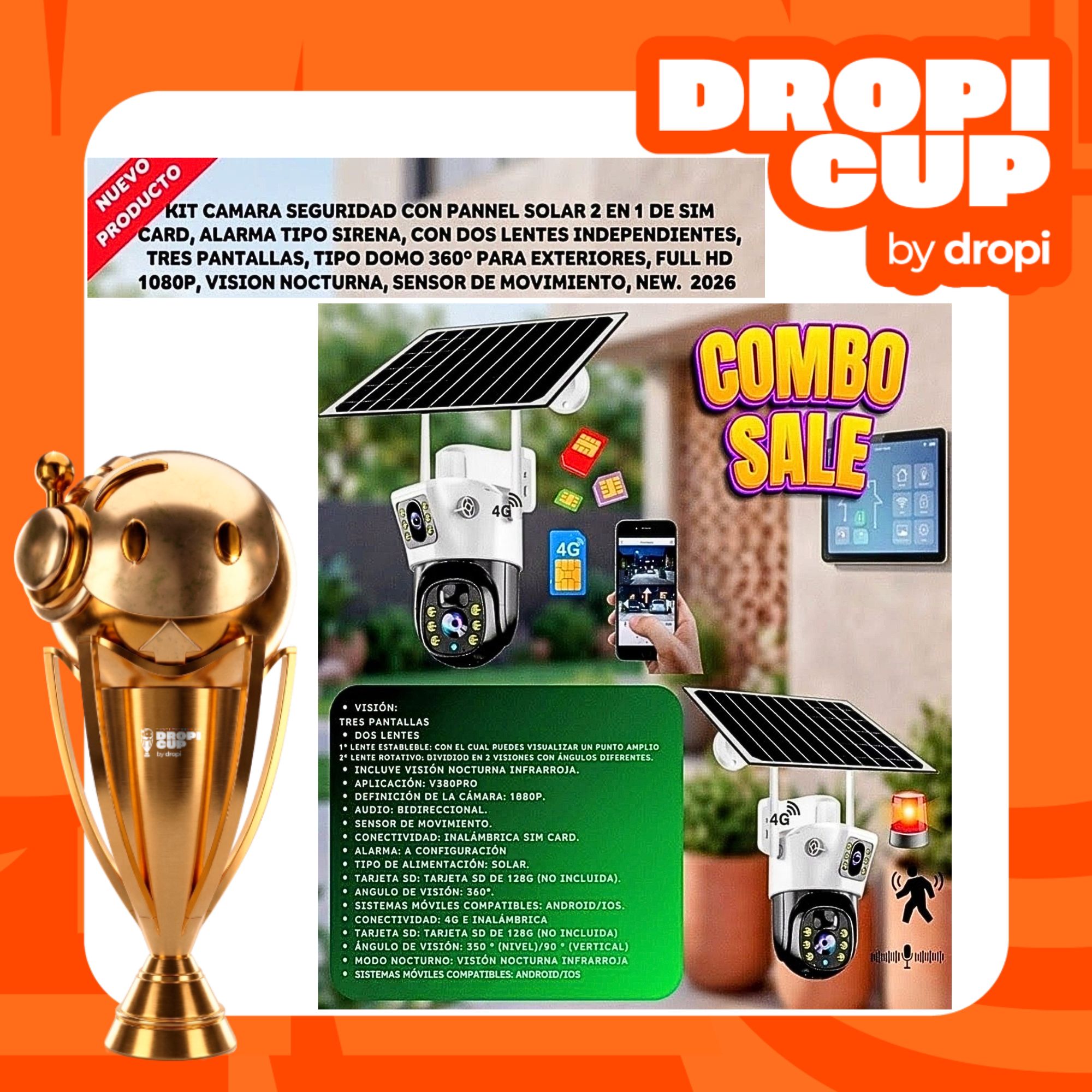 Camara Solar 2 Lentes Sim Card DROPI CUP
