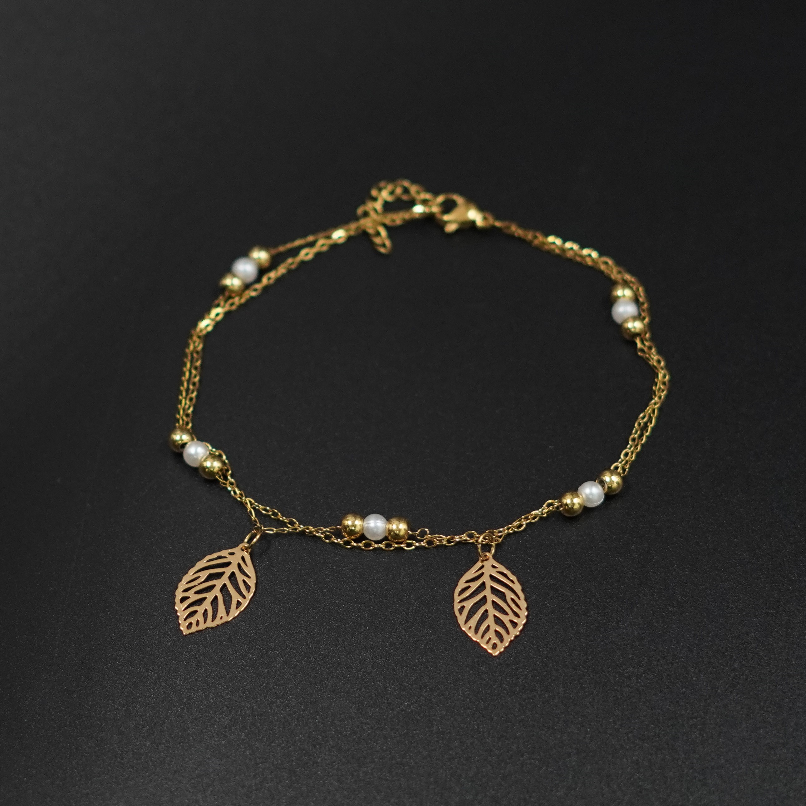 TOBILLERA DE HOJAS DOBLE CADENA