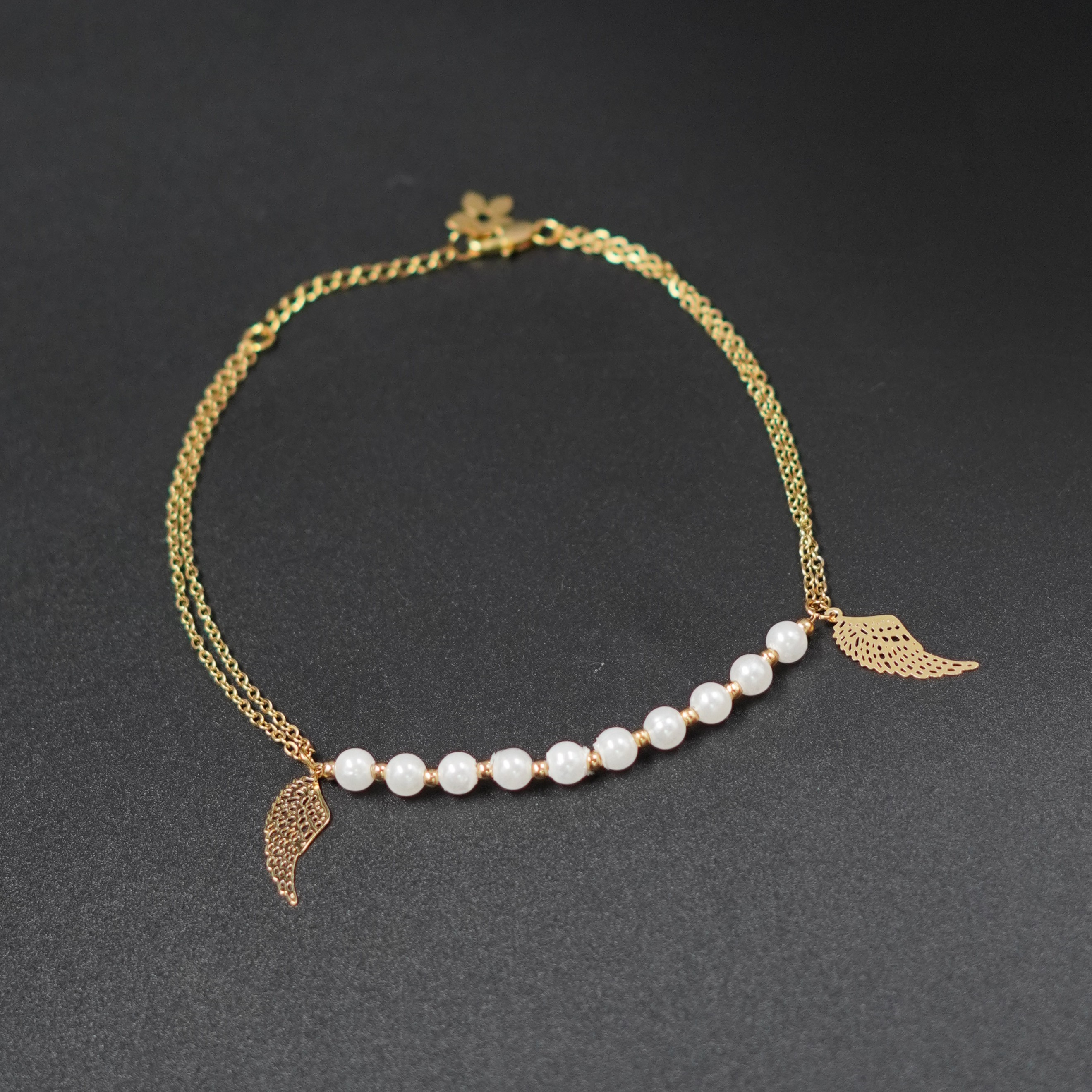 TOBILLERA HOJAS CON PERLAS