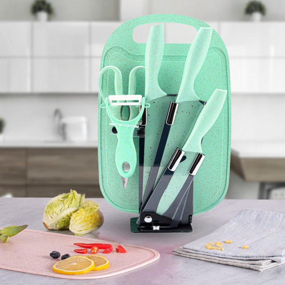 Set X7 Utensilios Cuchillos Cocina Verde