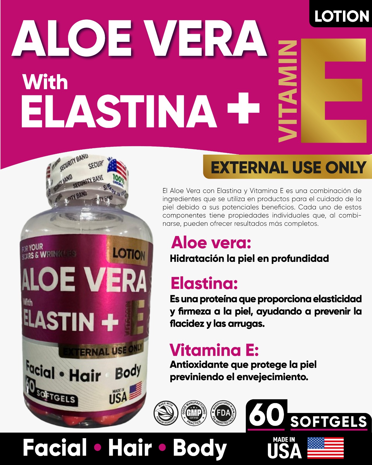 Aloe Vera y Elastina + vitamina E X 60 disponible en Yaxa Colombia