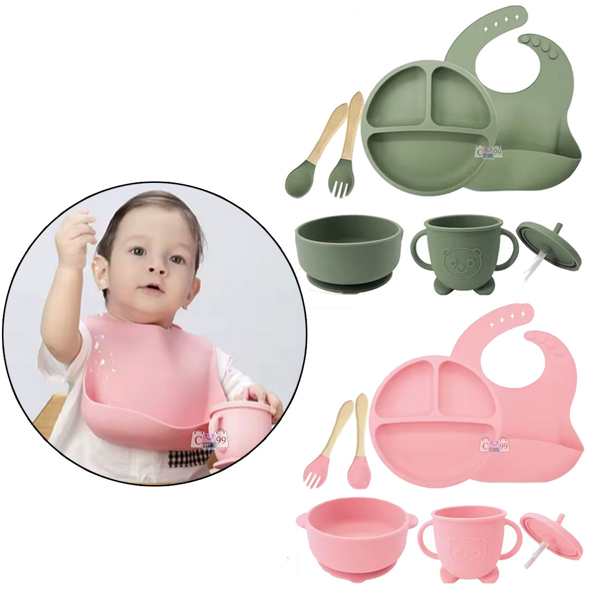 Vajilla Silicona Para Bebés Con Babero