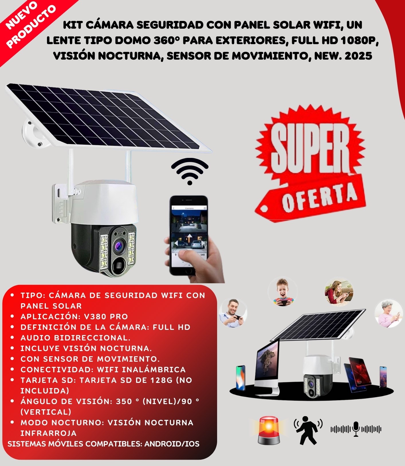 Miniatura 5 de Camara Seguridad Wifi Solar Domo Exterio