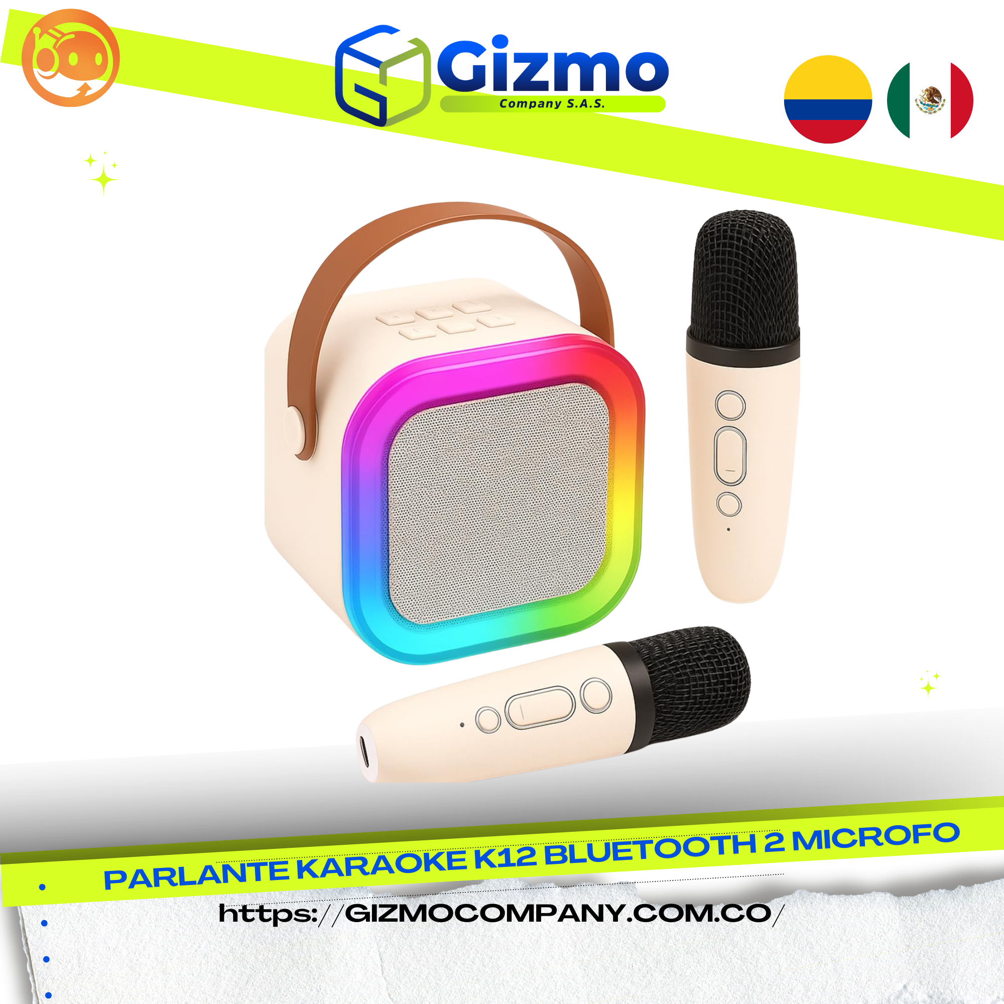 Parlante Karaoke K12 Bluetooth 2 Microfo