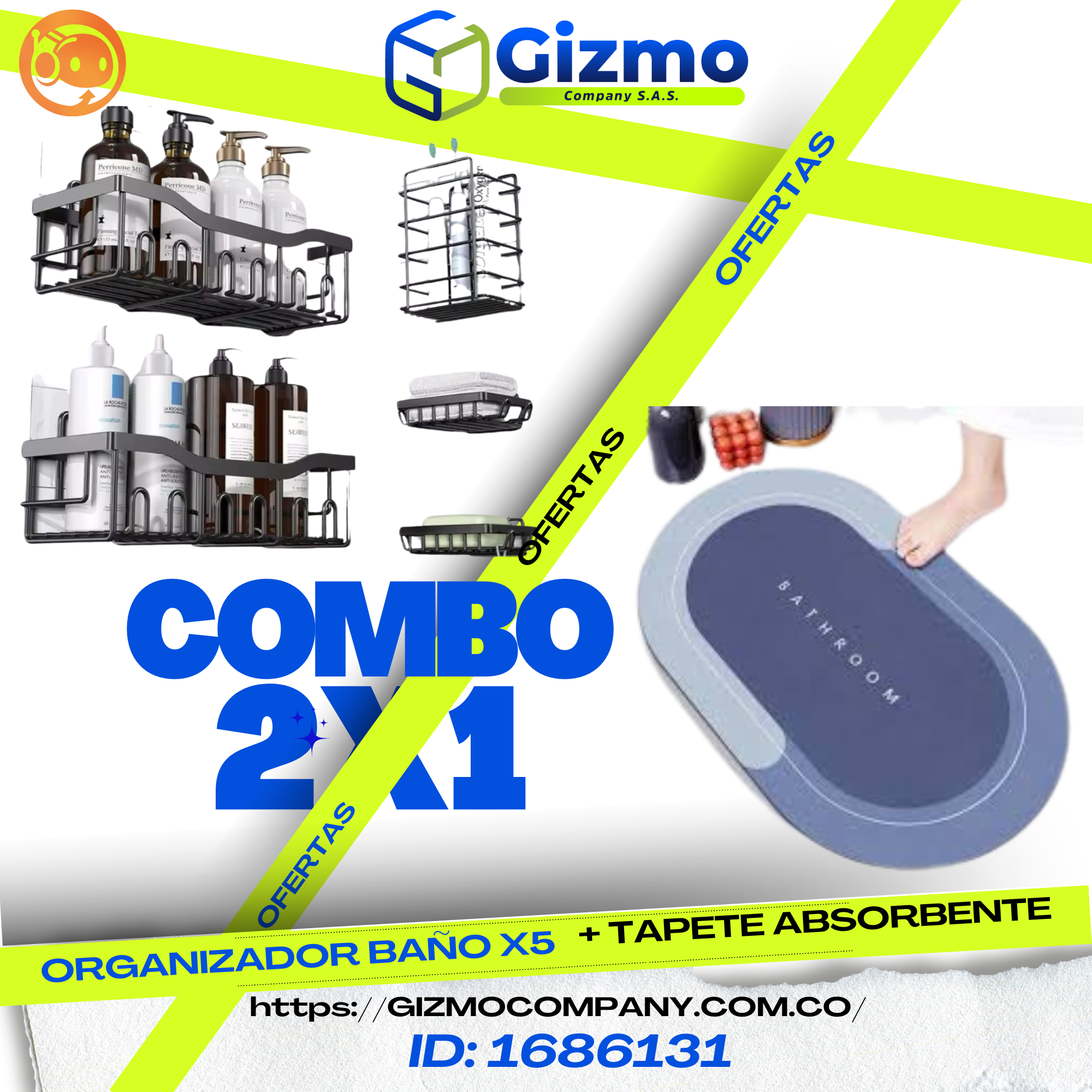 Combo Organizador X5 Baño, Tapete Absorb
