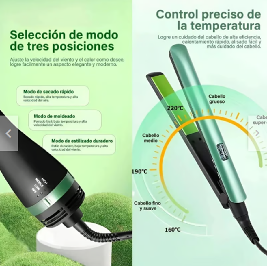 Combo Plancha+Cepillo Secador Aguacate