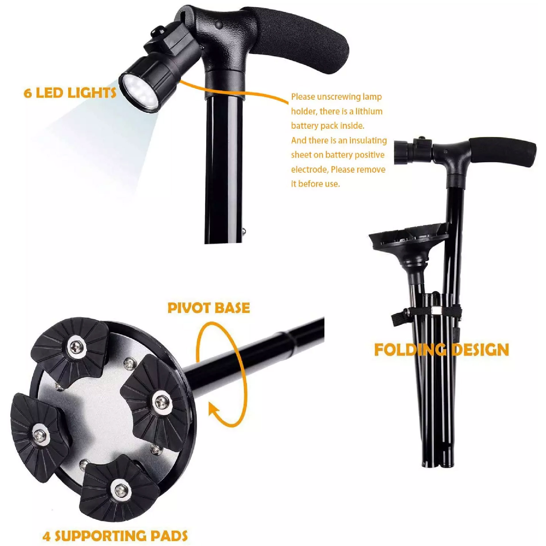 Miniatura 3 de Baston Ajustable Plegable Con Linterna