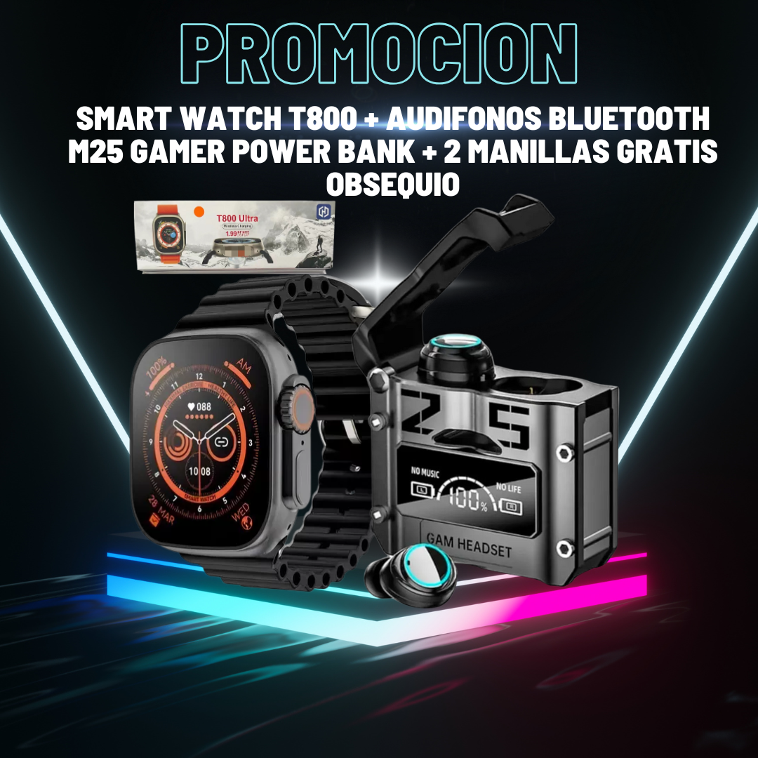 SMART WATCH T800+AUDIFONOS M25+OBSEQUIO COLOR DEL DIAL