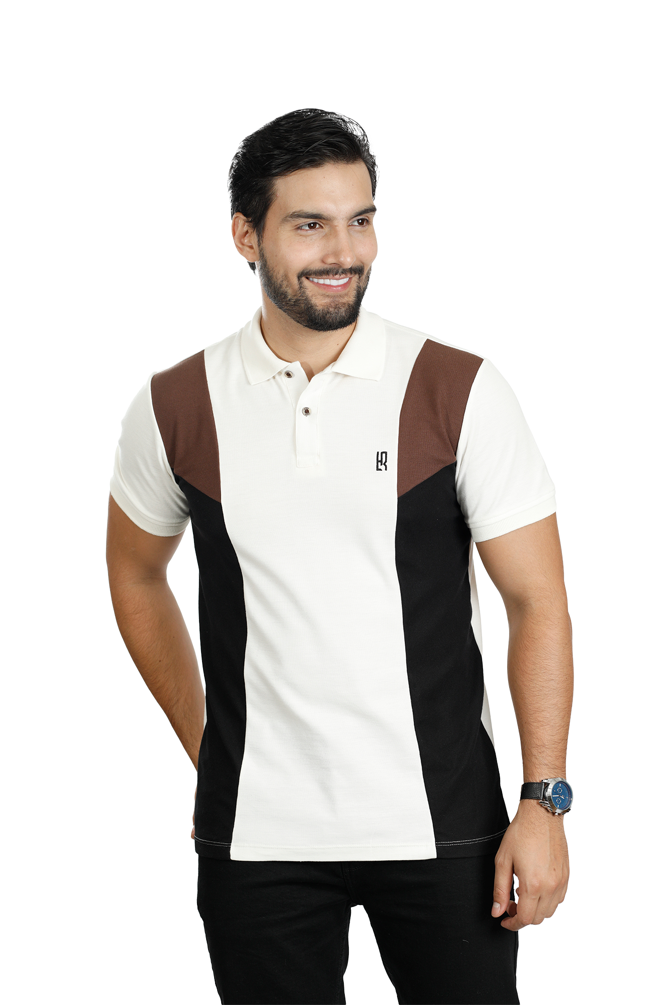 084D POLO COMBINADA MARFIL CAFÉ NEGRO