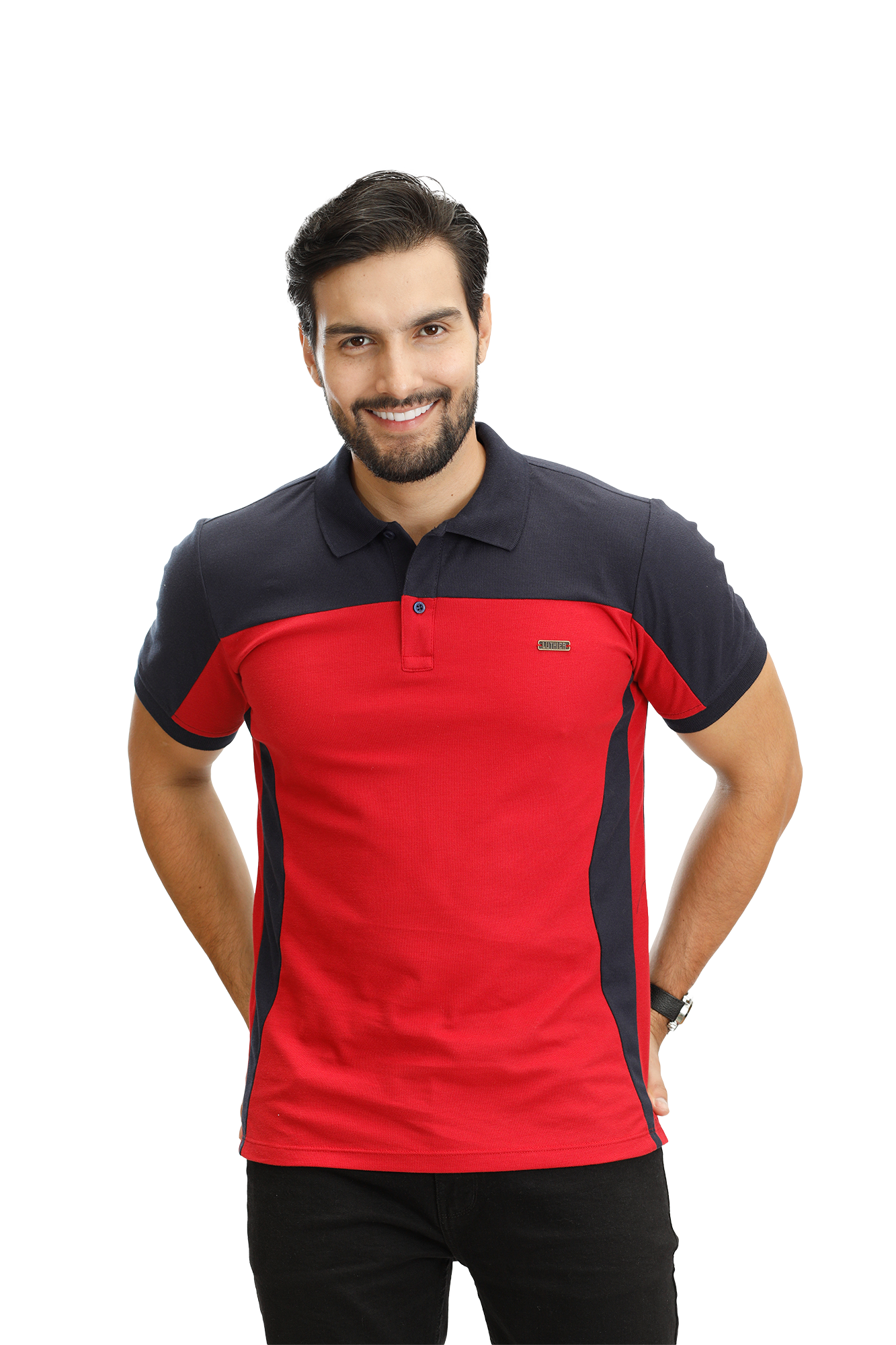 085A POLO COMBINADA AZUL OSCURO ROJO