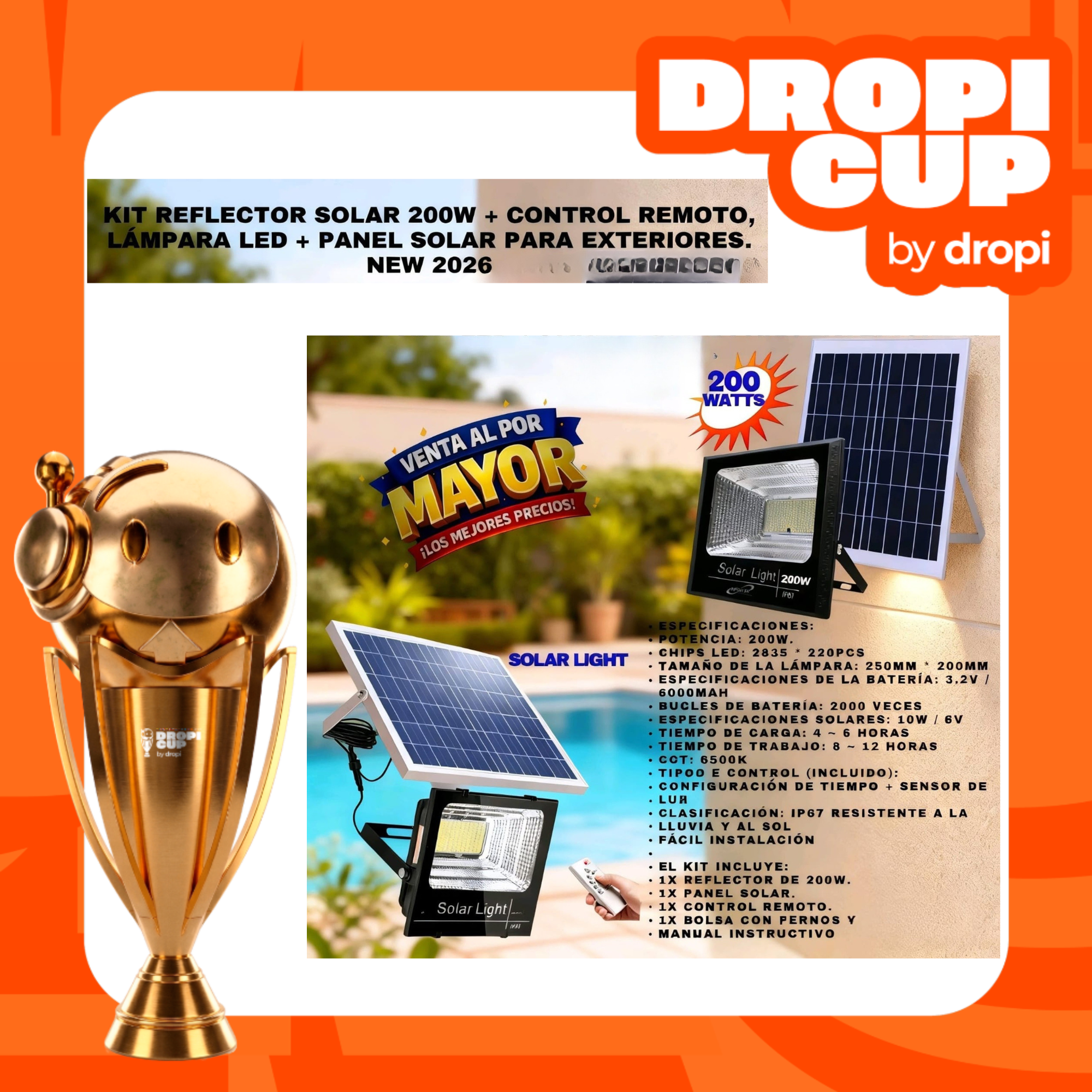 Kit Lampara Solar 200W DROPI CUP