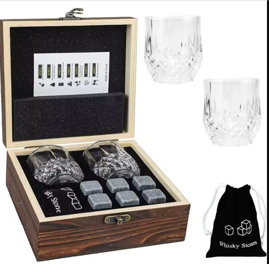 JUEGO DE VASOS WHISKY CON PIEDRAS LUJO