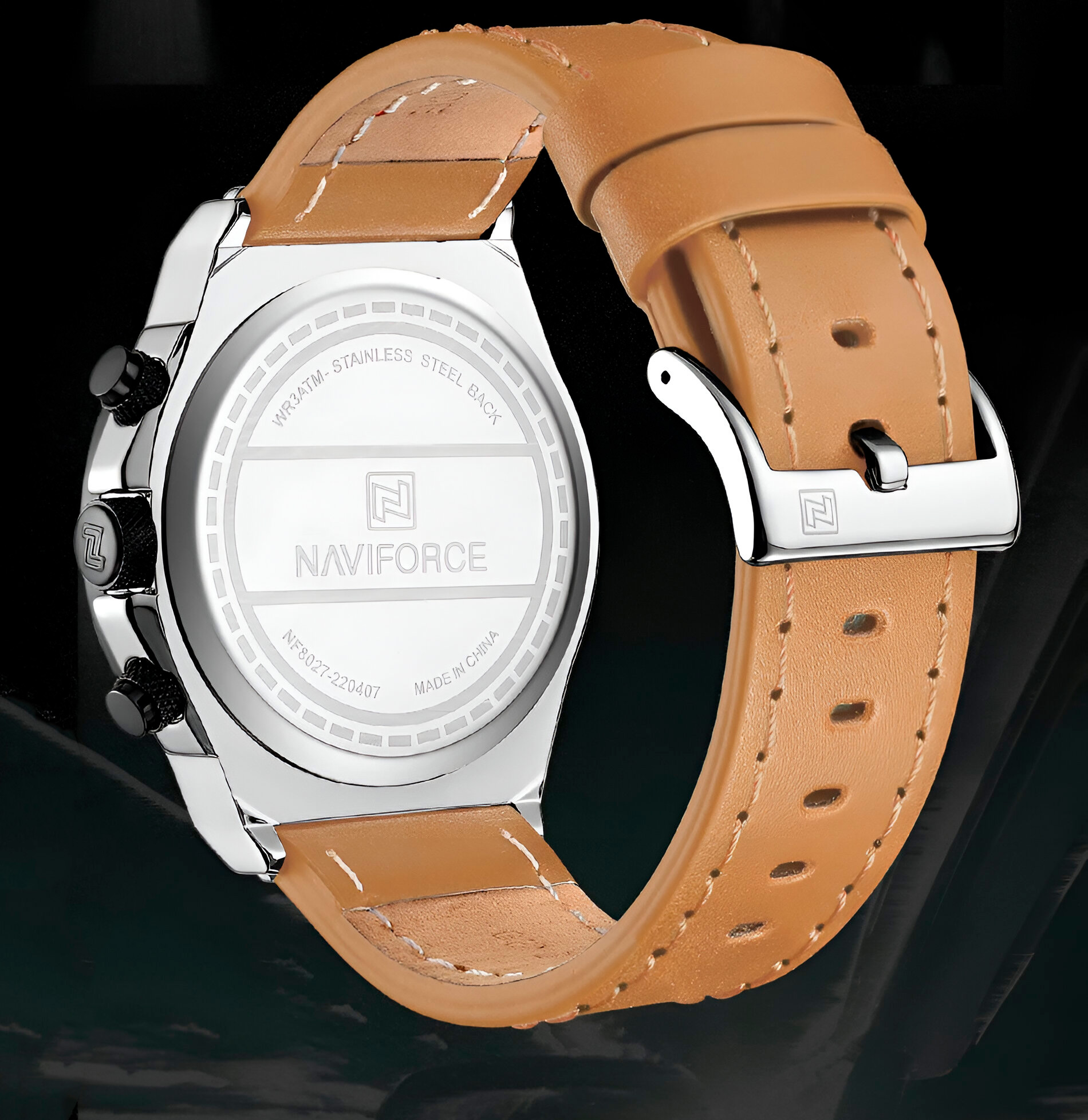Reloj Naviforce Casual Nf8027l Crono Hombre Cuero + Estuche