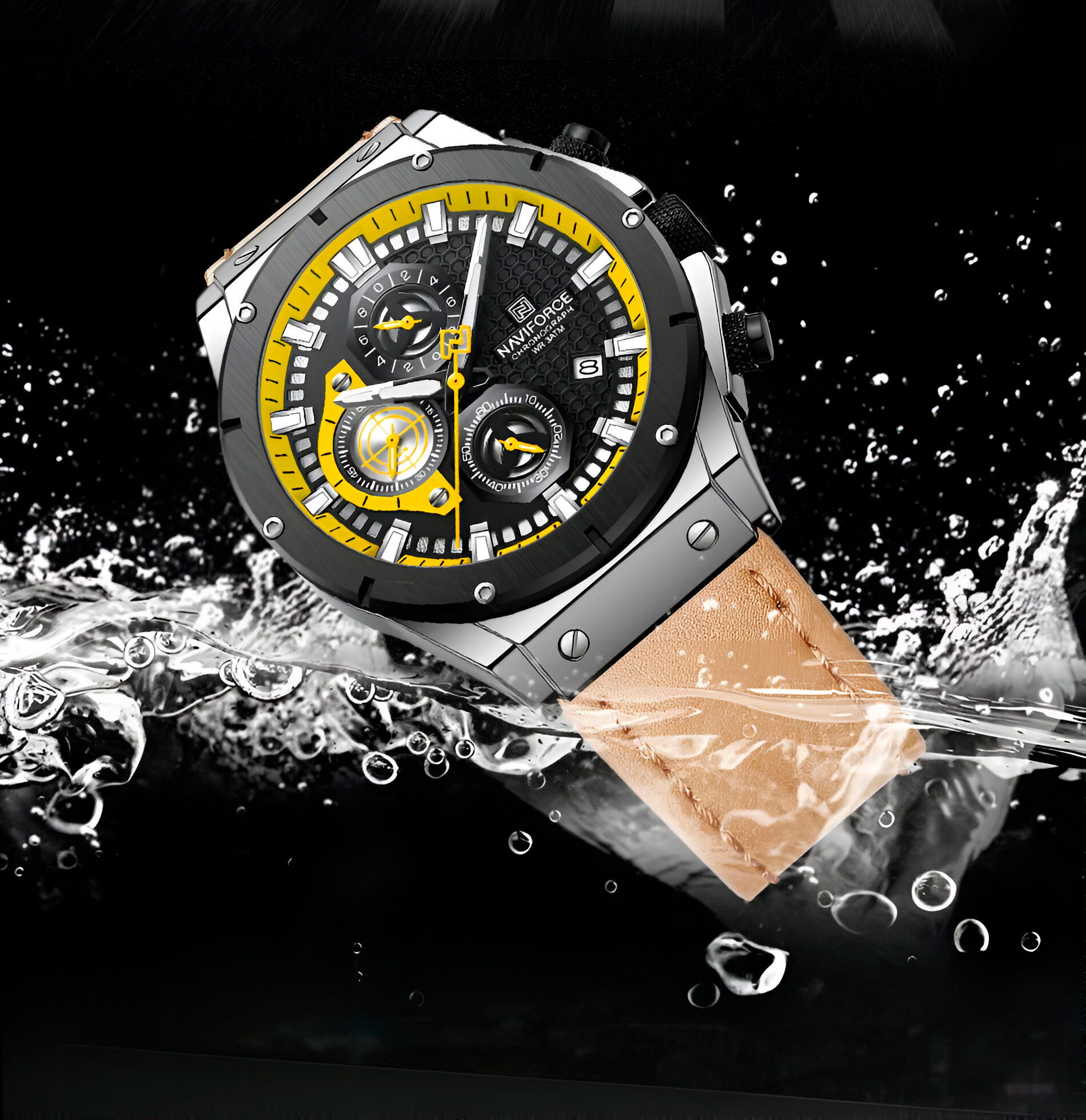 Reloj Naviforce Casual Nf8027l Crono Hombre Cuero + Estuche