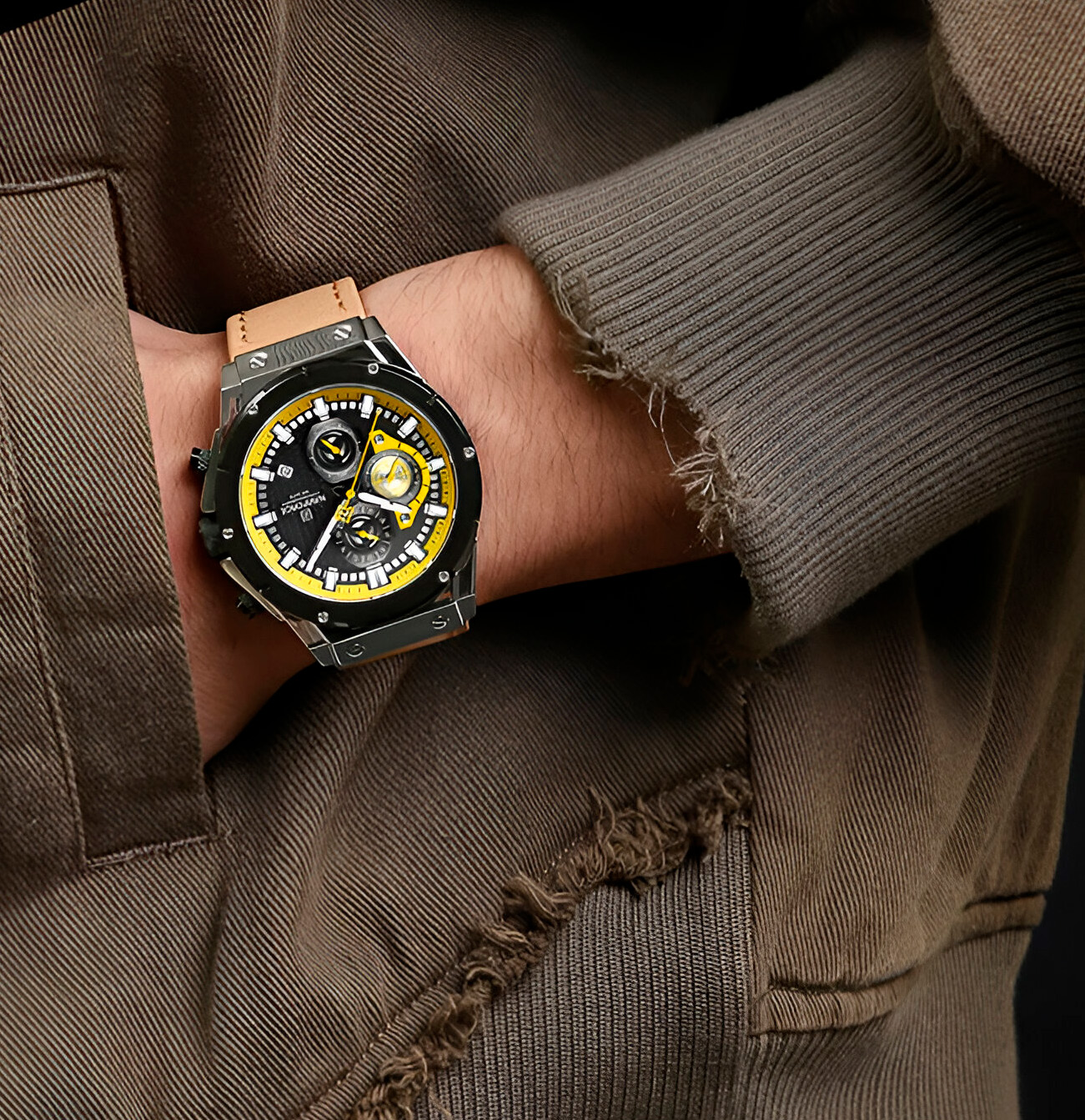 Reloj Naviforce Casual Nf8027l Crono Hombre Cuero + Estuche