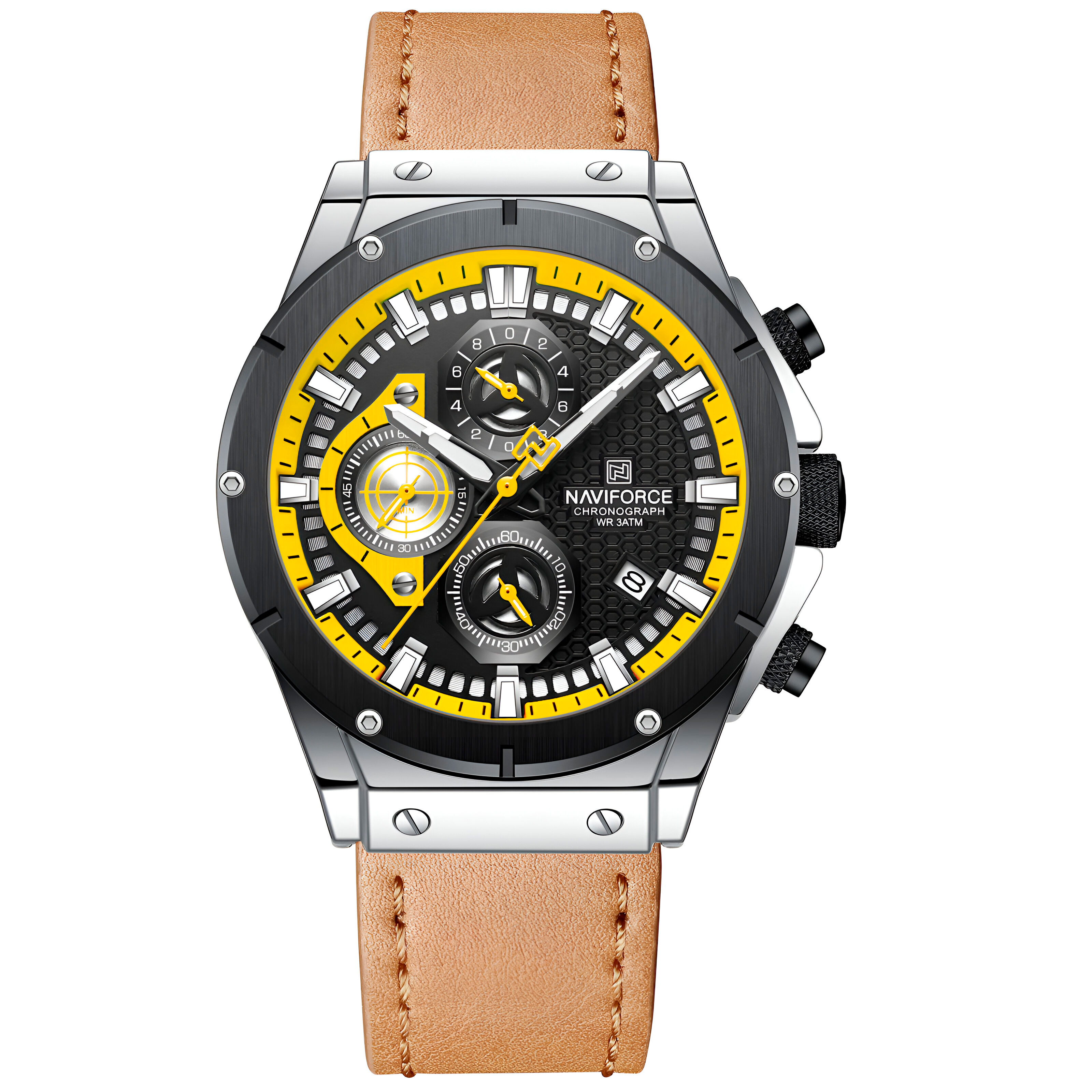 Reloj Naviforce Casual Nf8027l Crono Hombre Cuero + Estuche