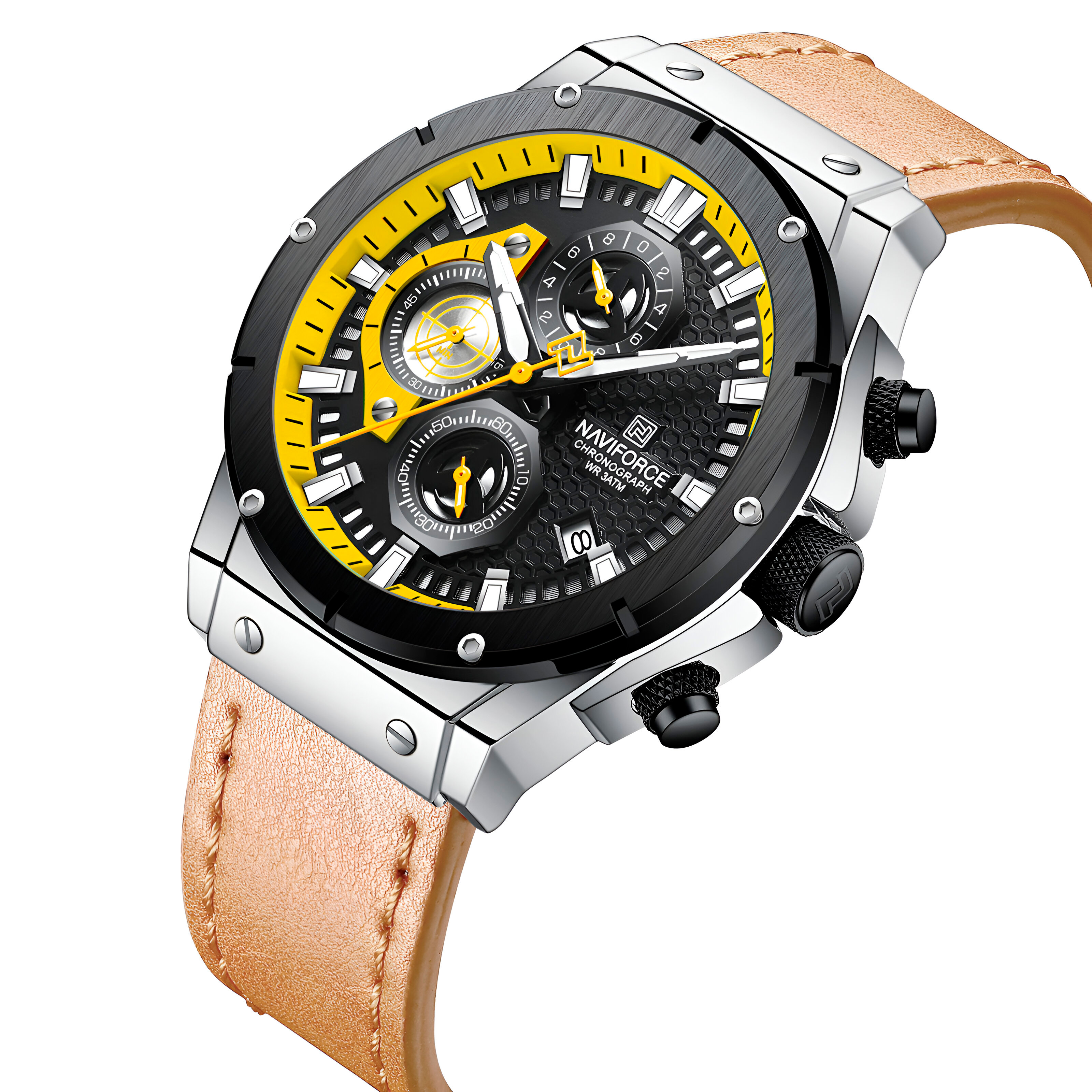 Reloj Naviforce Casual Nf8027l Crono Hombre Cuero + Estuche
