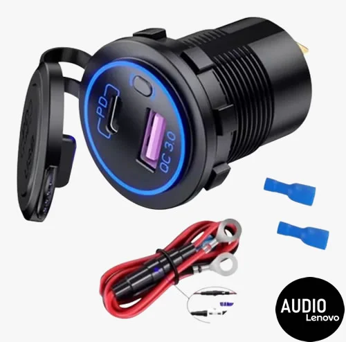 Cargador Carro/Moto 38W USB y tipo C