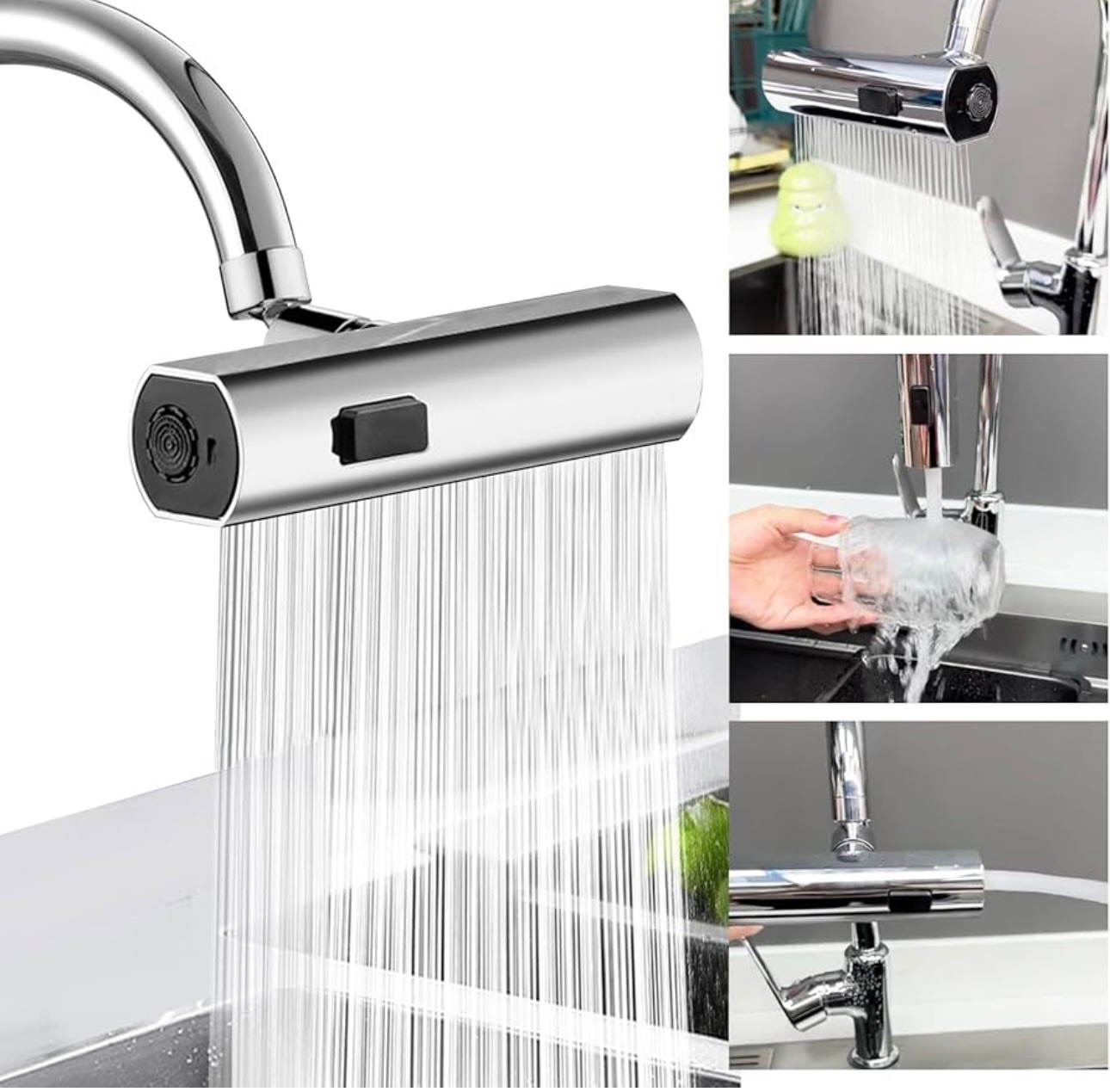 Grifo Giratorio 360 cascada lluvia 4en 1