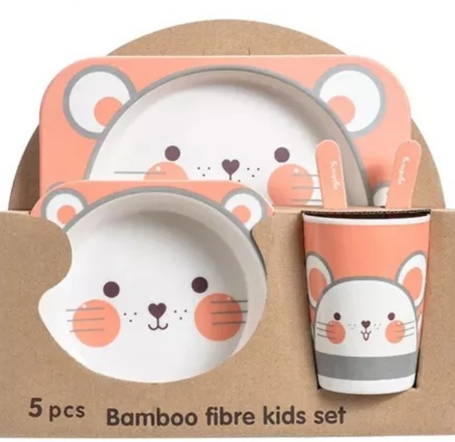 Set Vajilla Bebes Niños Bambu 5 Piezas P
