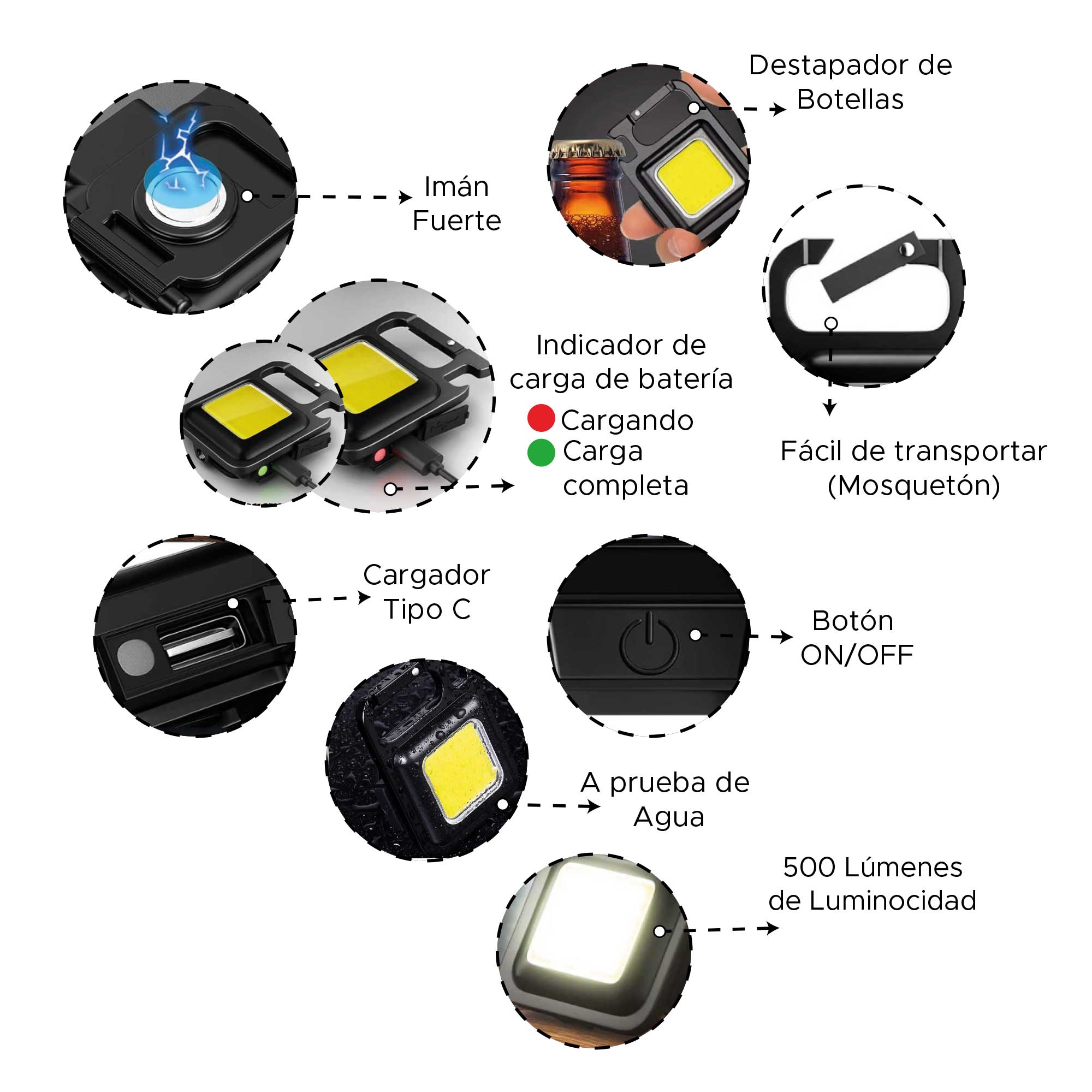 Mini Linterna Llavero Potente Recargable