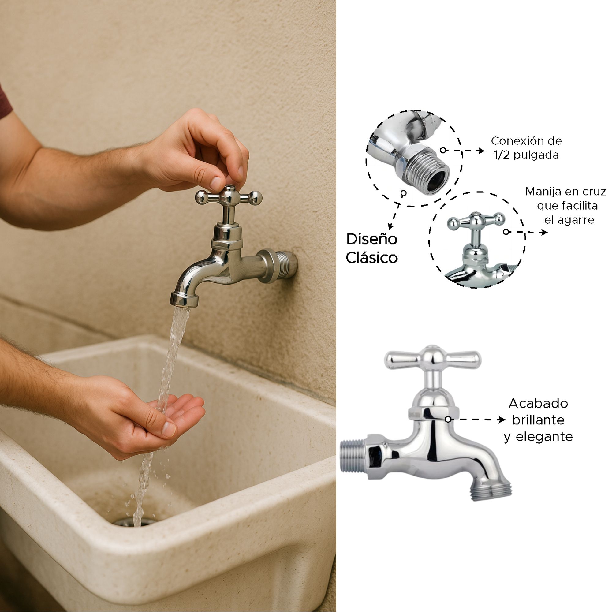 Llave Grifo De Agua Cromada 1/2 Pulgada