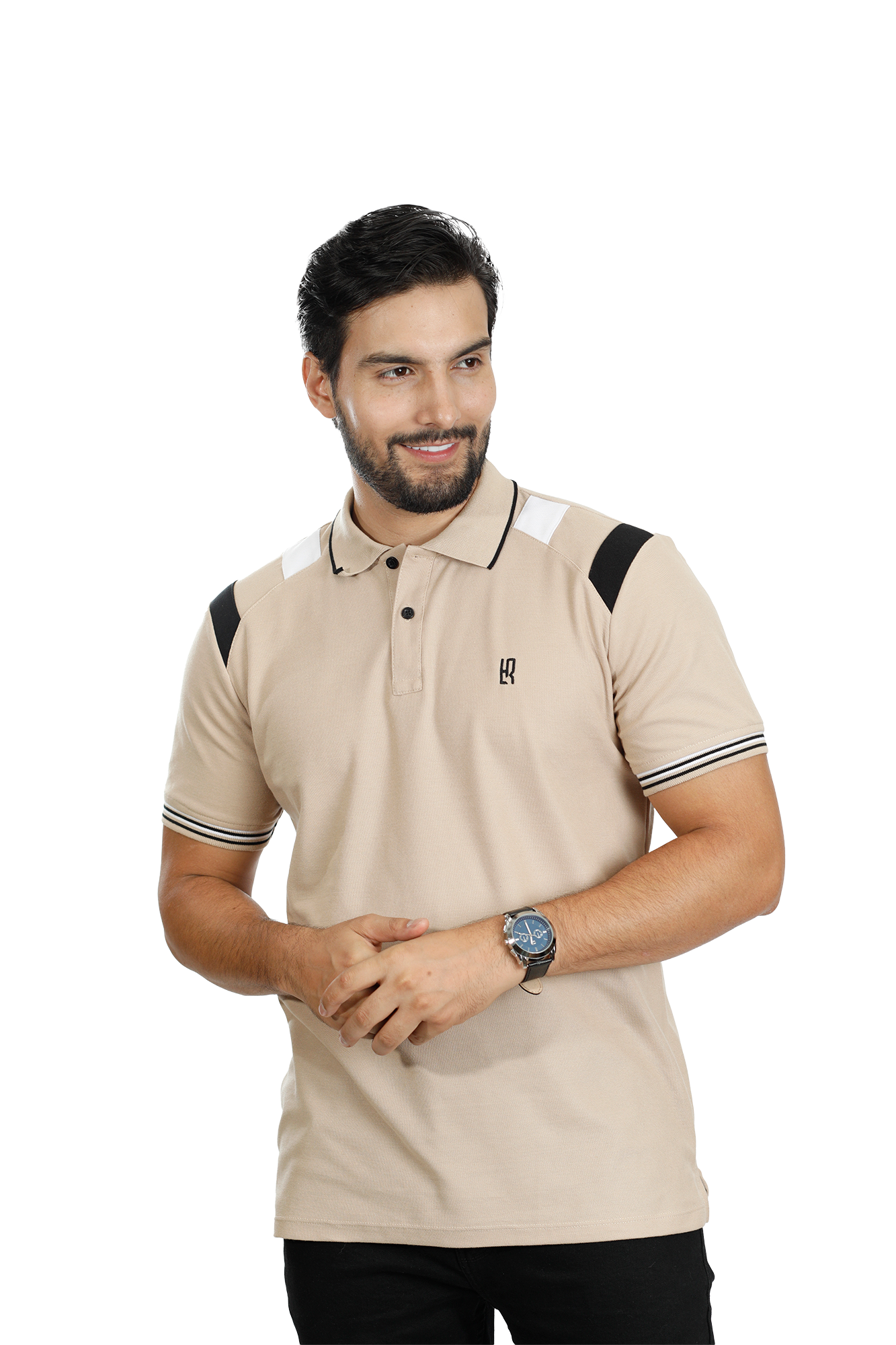 088E POLO COMBINADA CAQUI NEGRO BLANCO