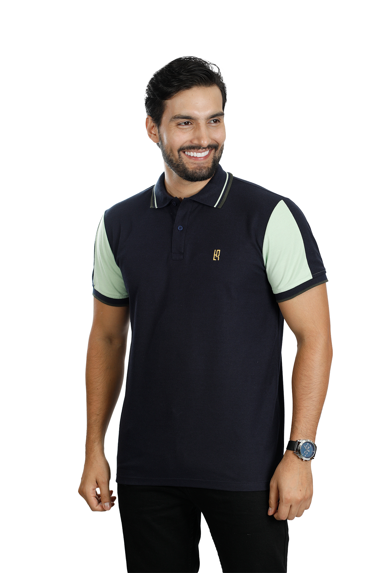 089A POLO COMBINADA AZULOSC VERDE LIMON