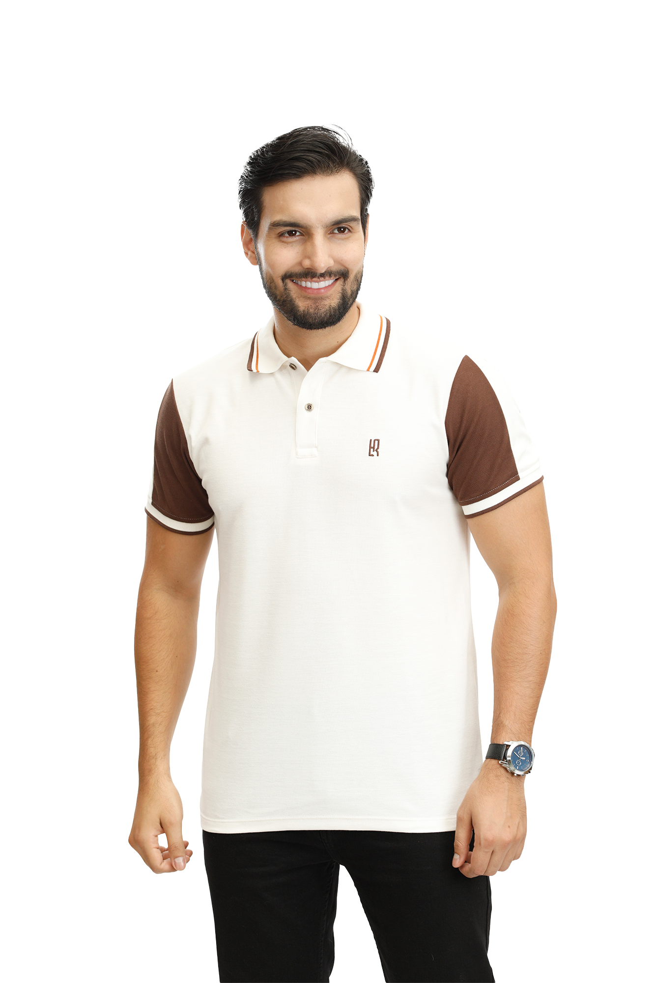 089C POLO COMBINADA MARFIL CAFÉ OSCURO