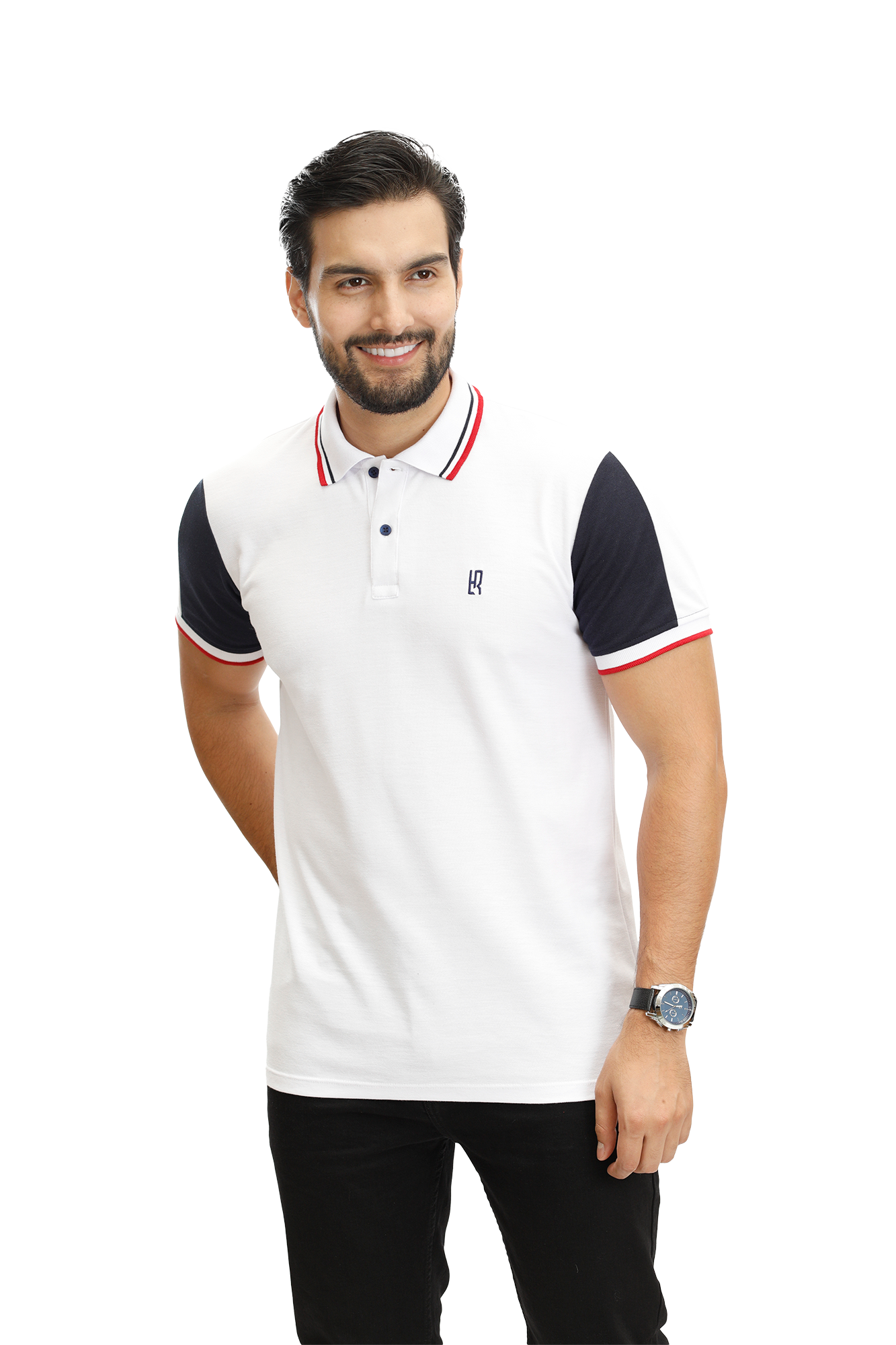 089D POLO COMBINADA  BLANCO AZUL OSCURO