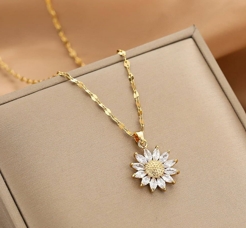 Collar de girasol brillante con cristal