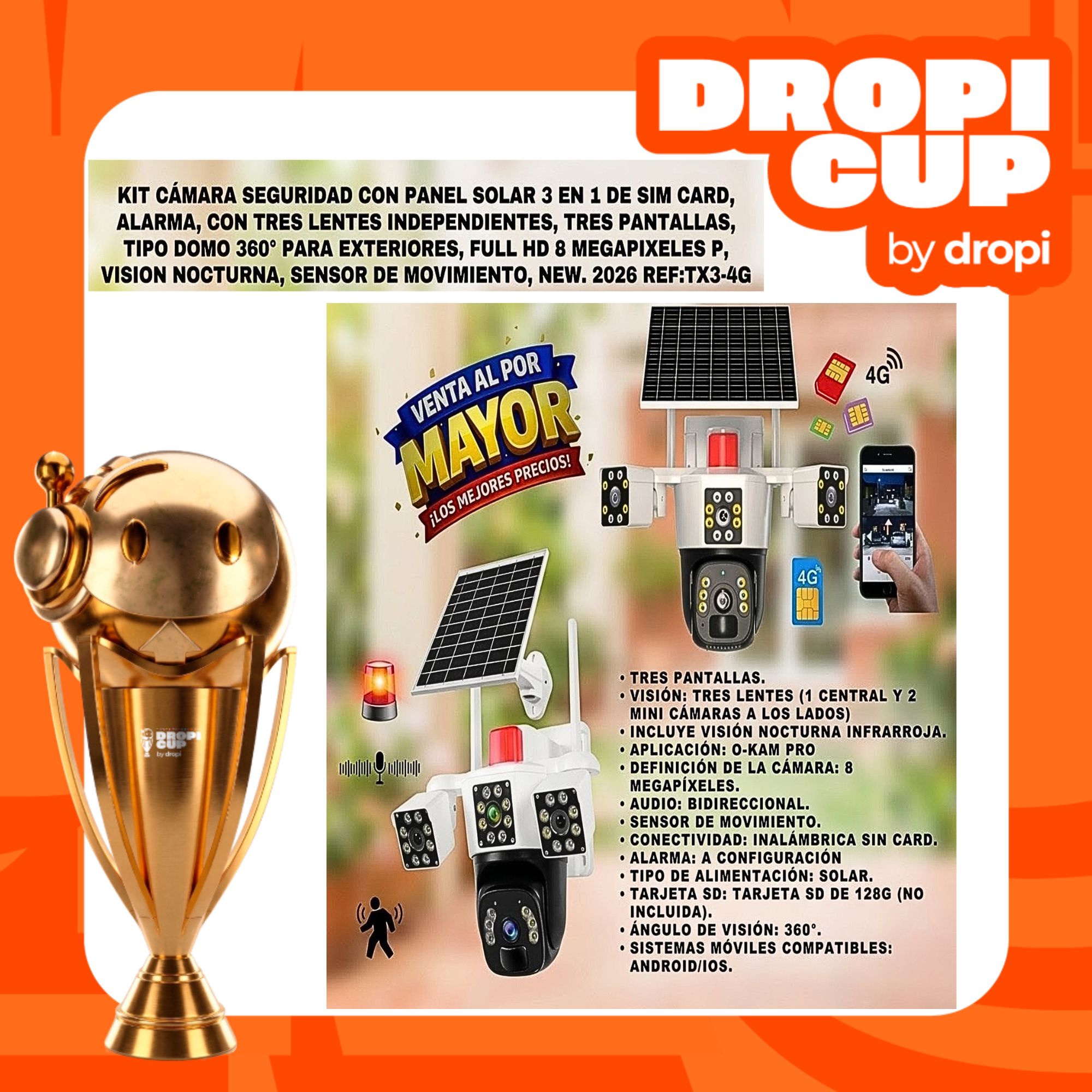 Camara Solar 3 Lentes Sim Card DROPI CUP