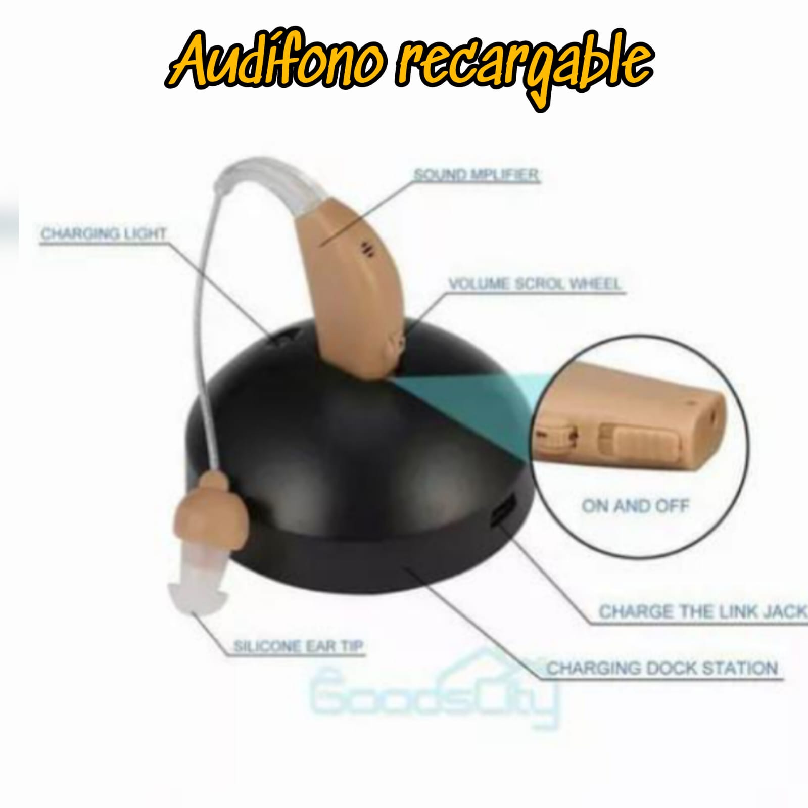 Audífono amplificador recargable