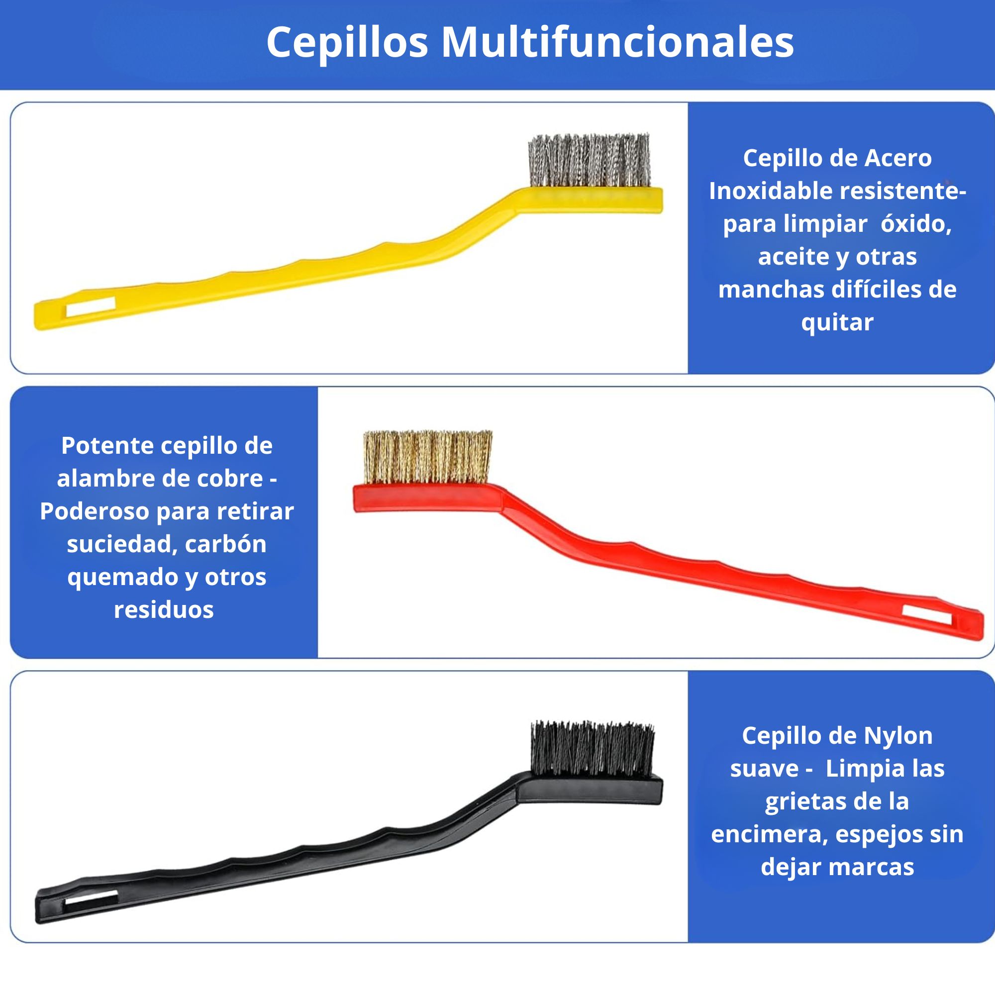 Set de 3 cepillos pequeños duros
