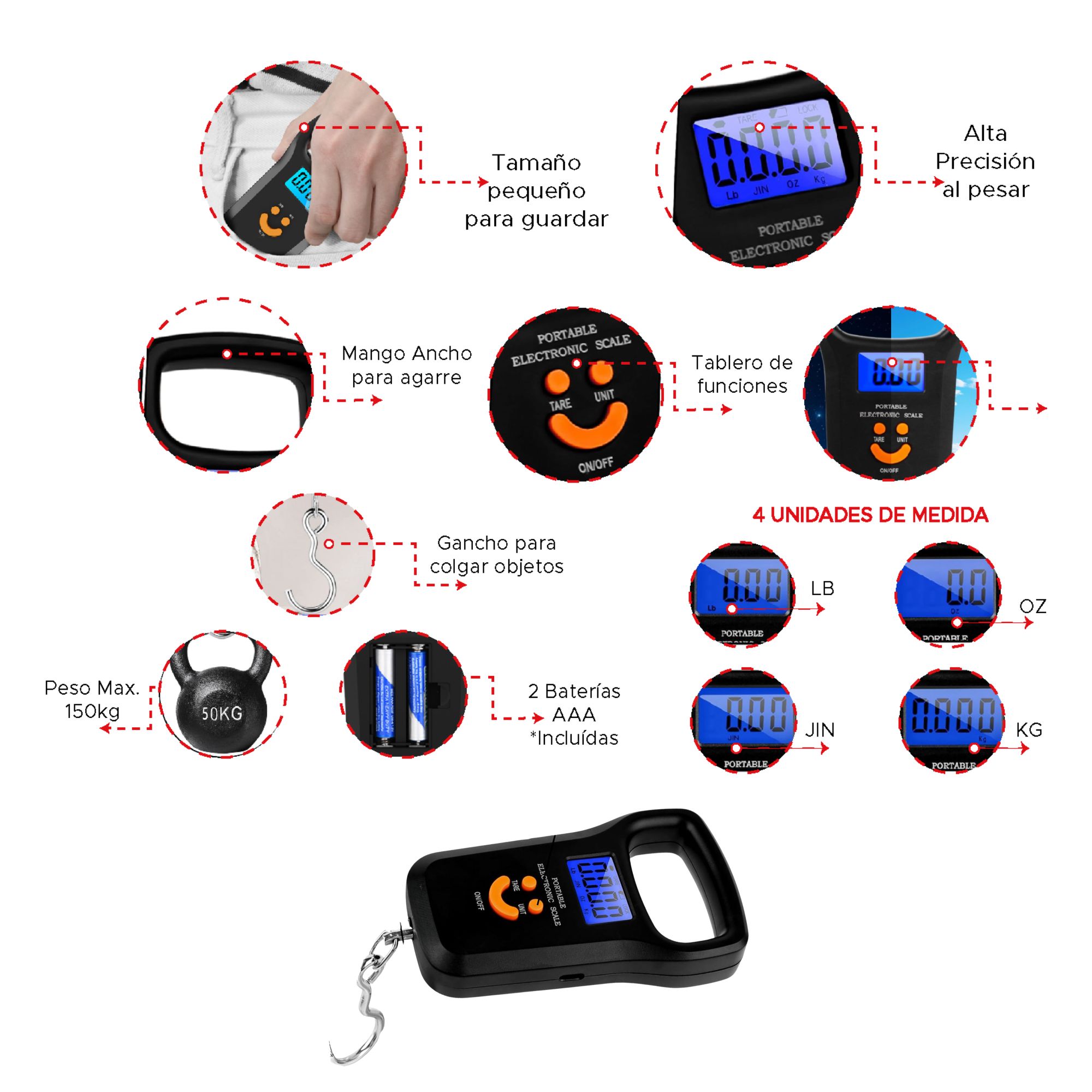 Balanza digital de equipaje con gancho