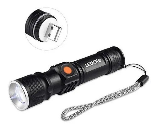 Linterna Led Recargable Usb Zoom Cordon