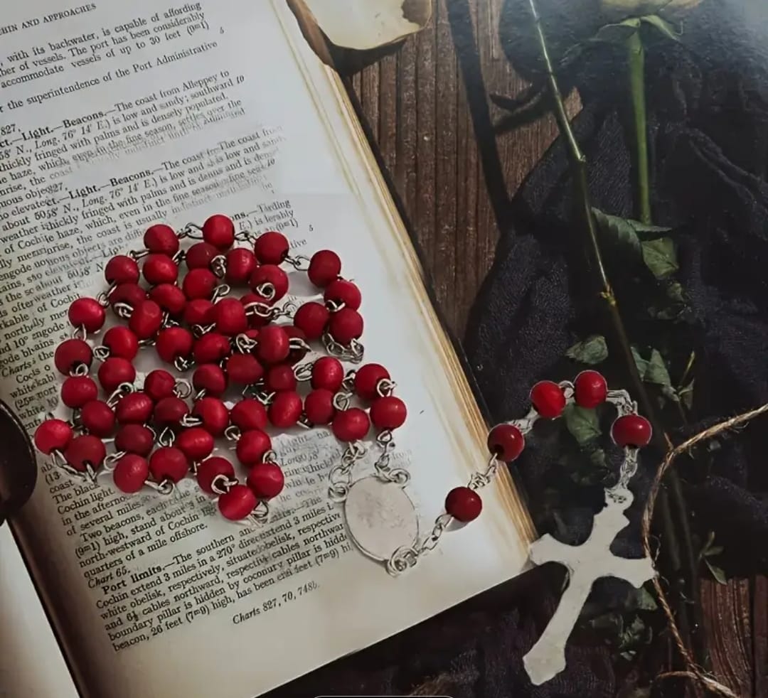 ROSARIO DE PALO DE ROSA Y ACERO