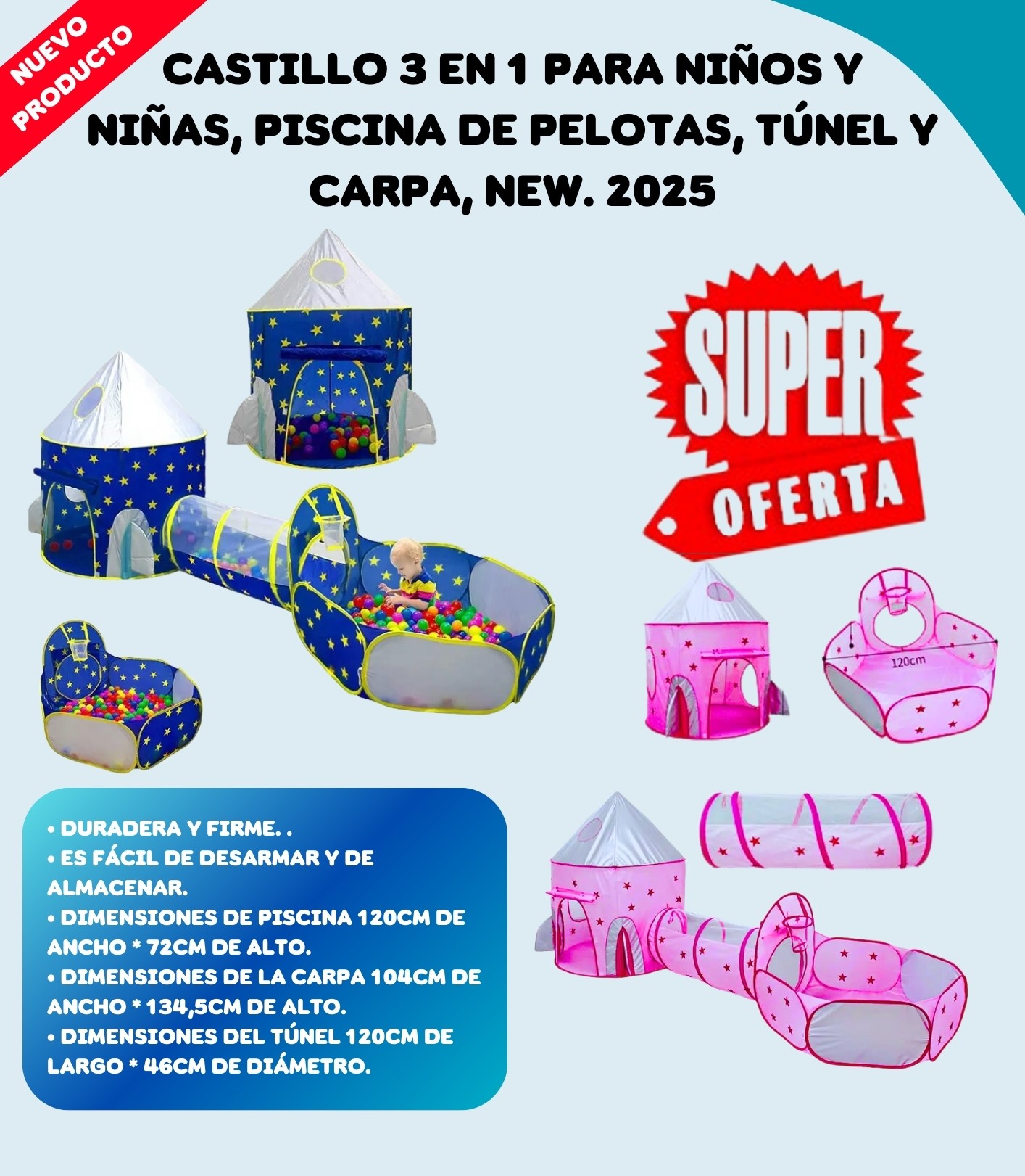 Kit Castillo Niños Tunel Piscina Pelotas