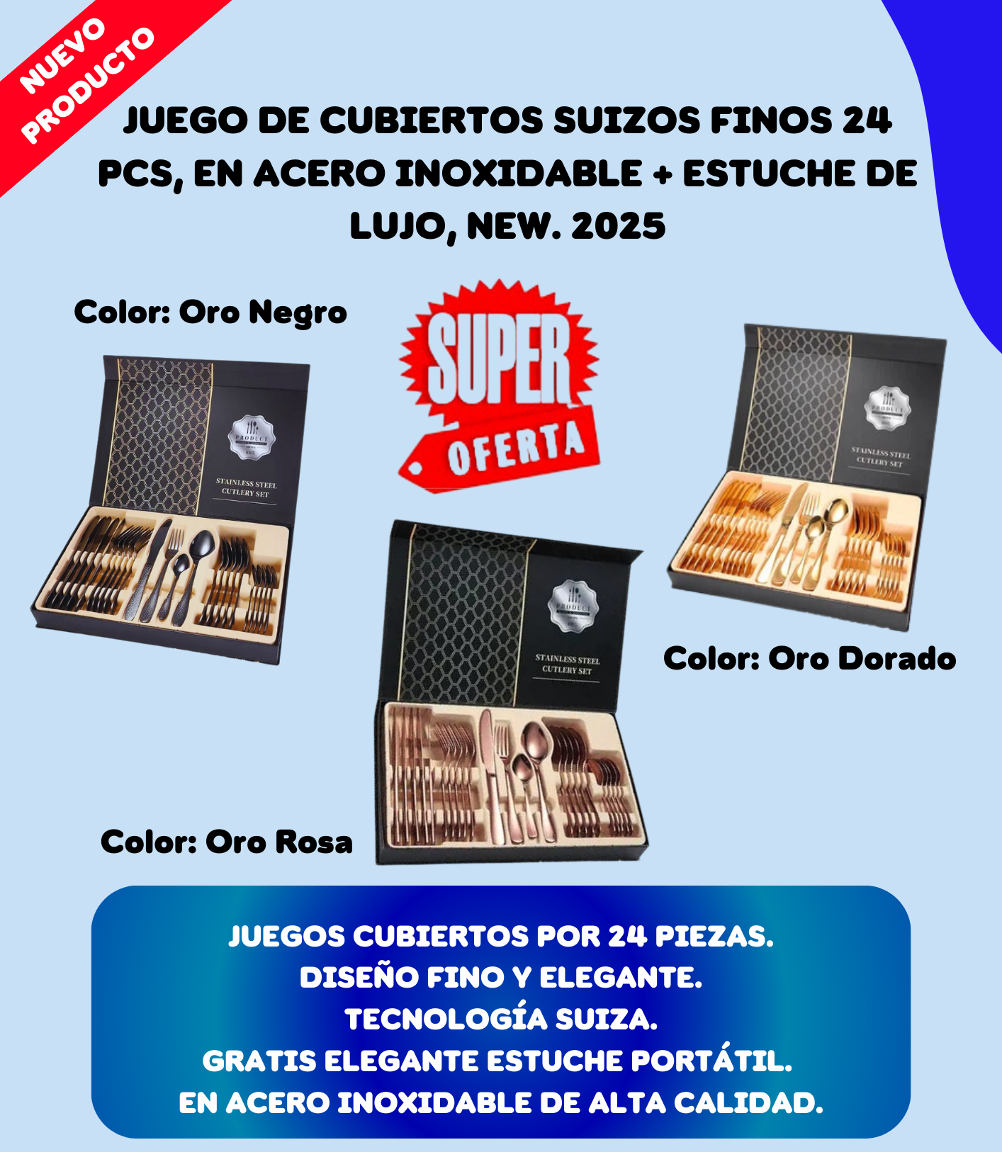 Kit Cubiertos Elegantes 24 Pcs + Estuche