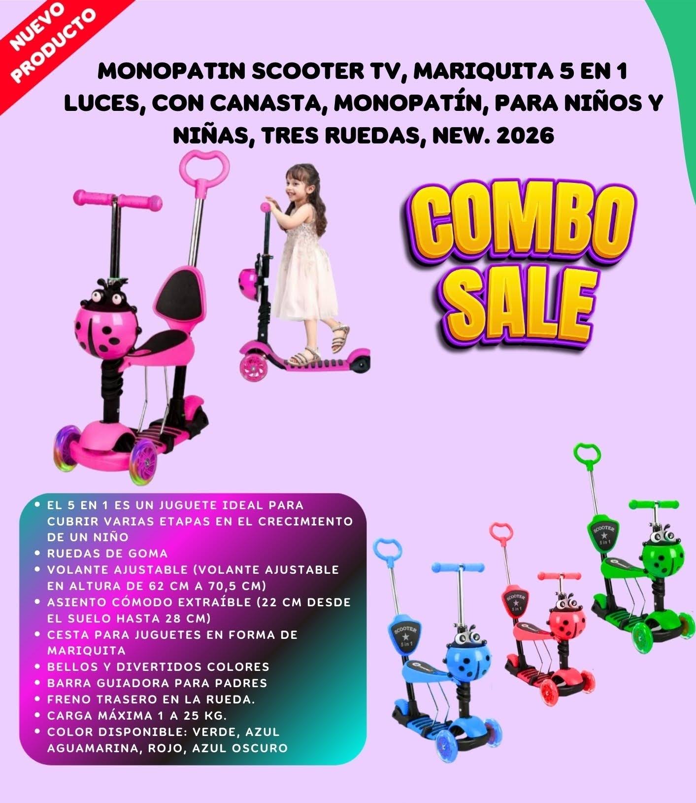 Monopatin 5 En 1 Scooter Mariquita