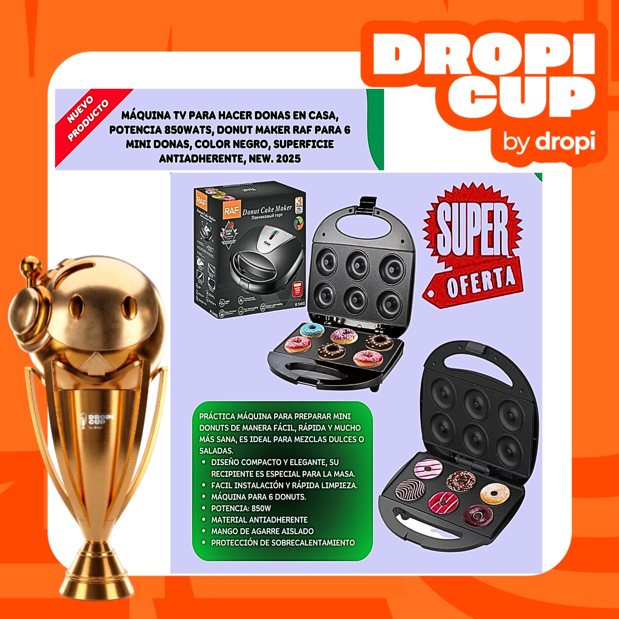 Maquina Mini Donas 850W Raf DROPI CUP