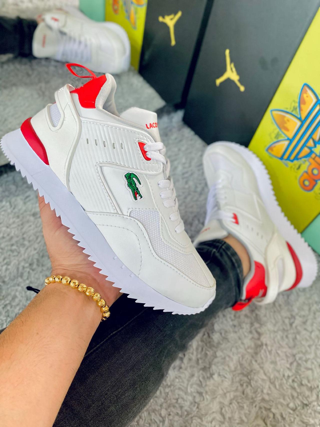 Vista 5 de L001 Tennis Caballero Cómodos Casual - COLOR: BLANCO ROJO, TALLA: 40