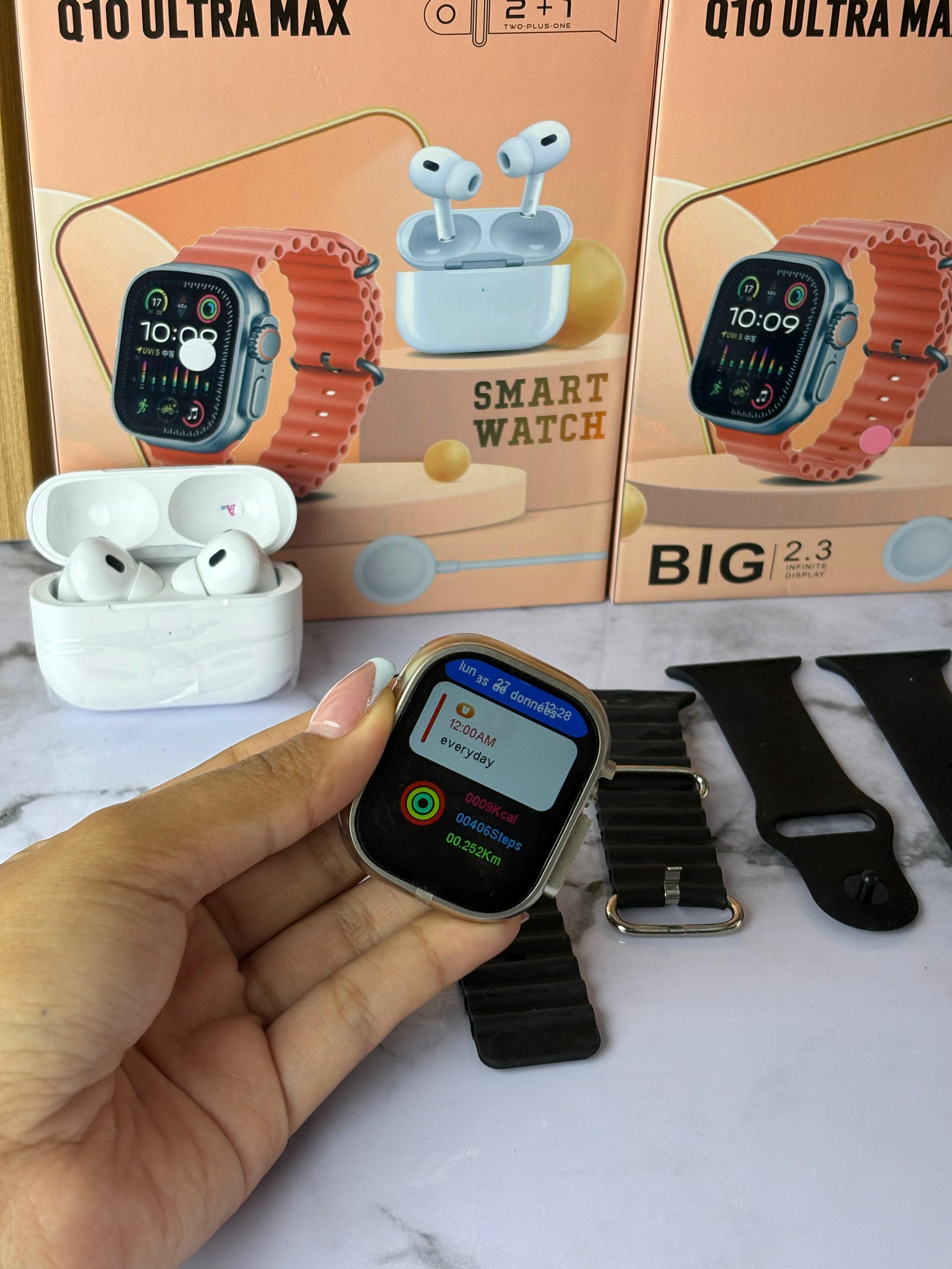 COMBO Q10 ULTRA MAX(2 PULSOS+AURI+RELOJ)