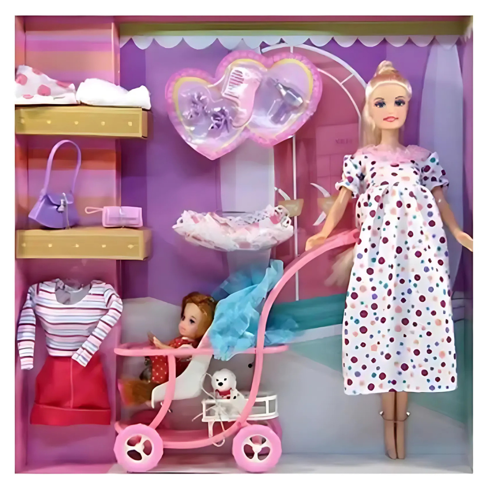 🌟 Muñeca Mamá Hija con Coche y Closet - ¡Diversión Asegurada! 🌟